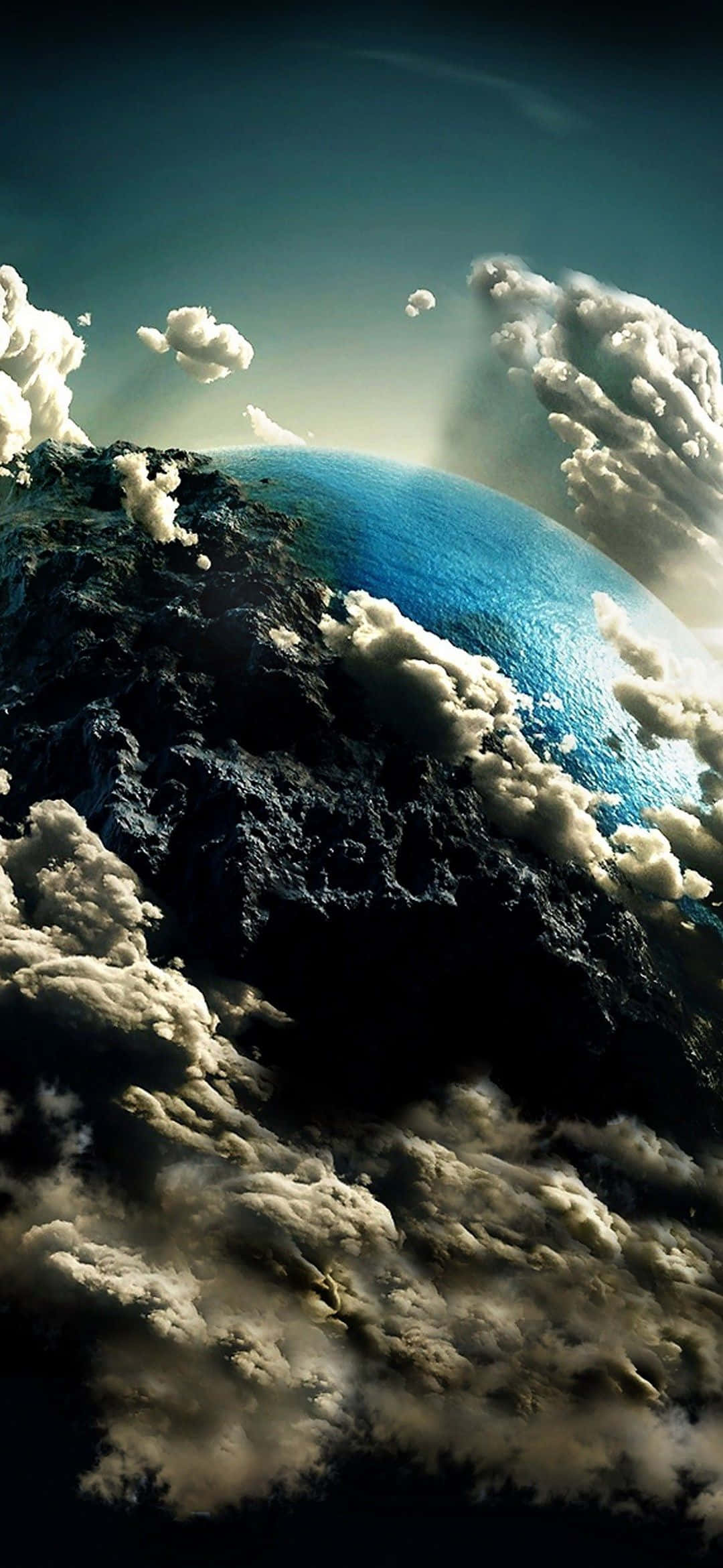 1080x2340 4K Digital Art ng Daigdig na Napapaligiran ng Ulap Wallpaper