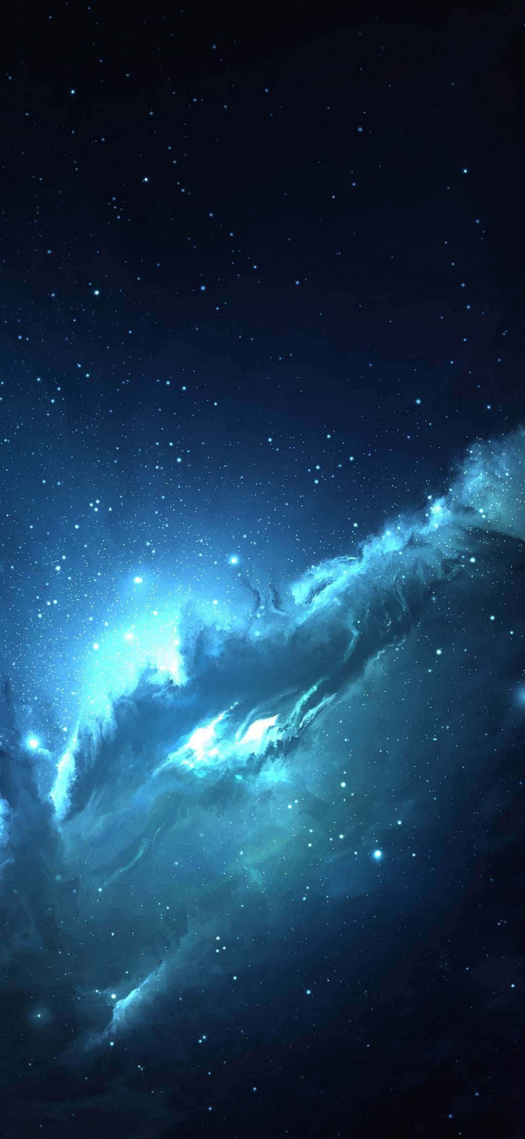 1080x2340 4K Neon Blue Nebula Wallpaper