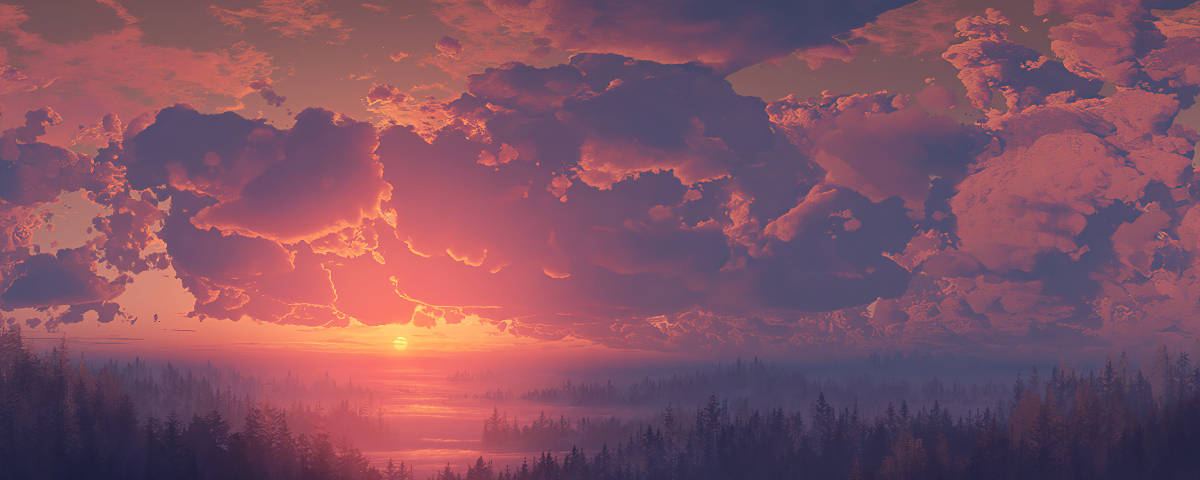 1200x480 Maulap na Kalangitan ng Paglubog ng Araw na Kulay Rosas Wallpaper