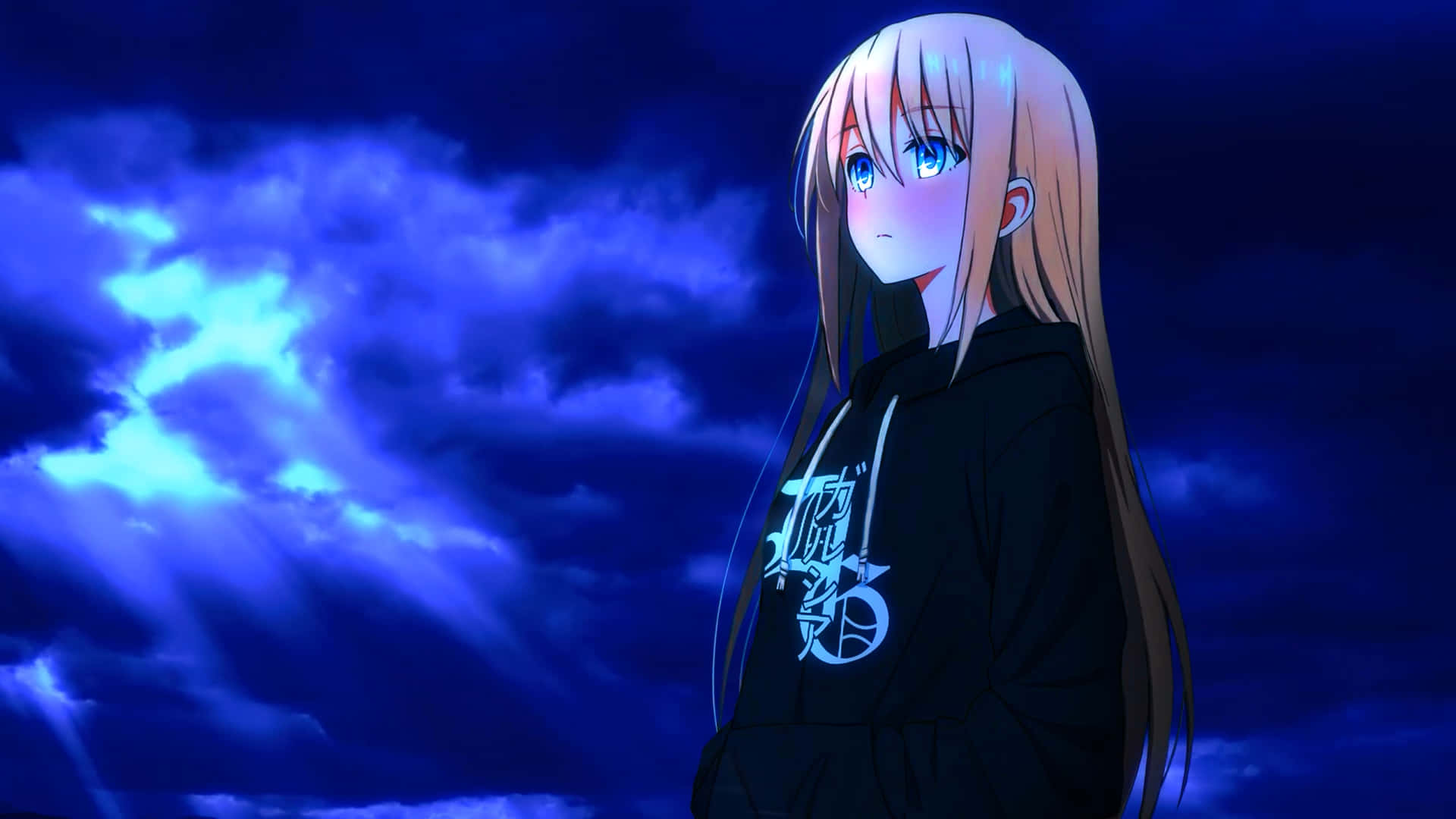 1920x1080 Anime na Babaeng Madilim na Asul Wallpaper
