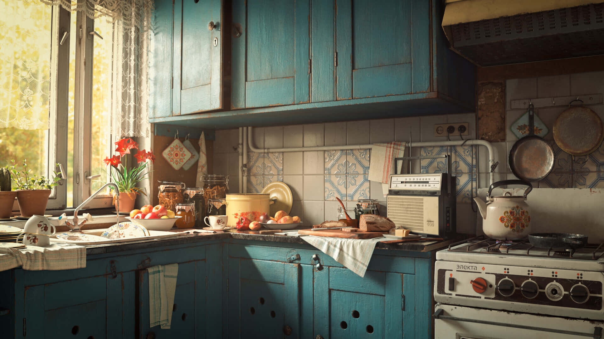 1920x1080 Background ng Kusinang Cottage Core Wallpaper