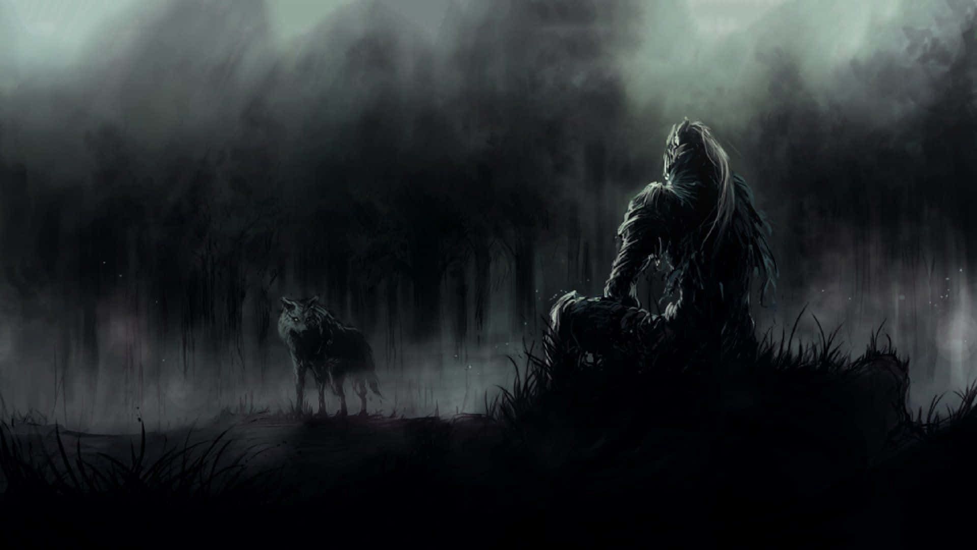 1920x1080 Itim na Dark Souls na Lobo at Tao Wallpaper