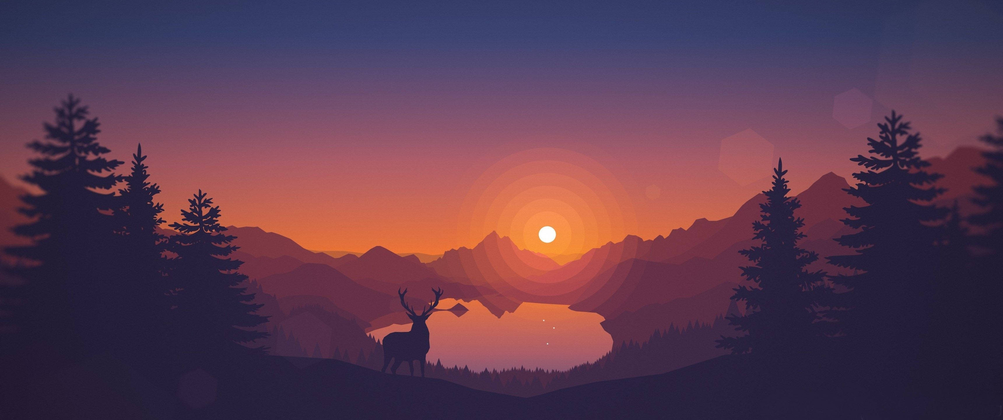 3440x1440 Minimalistang Sunset Valley Wallpaper