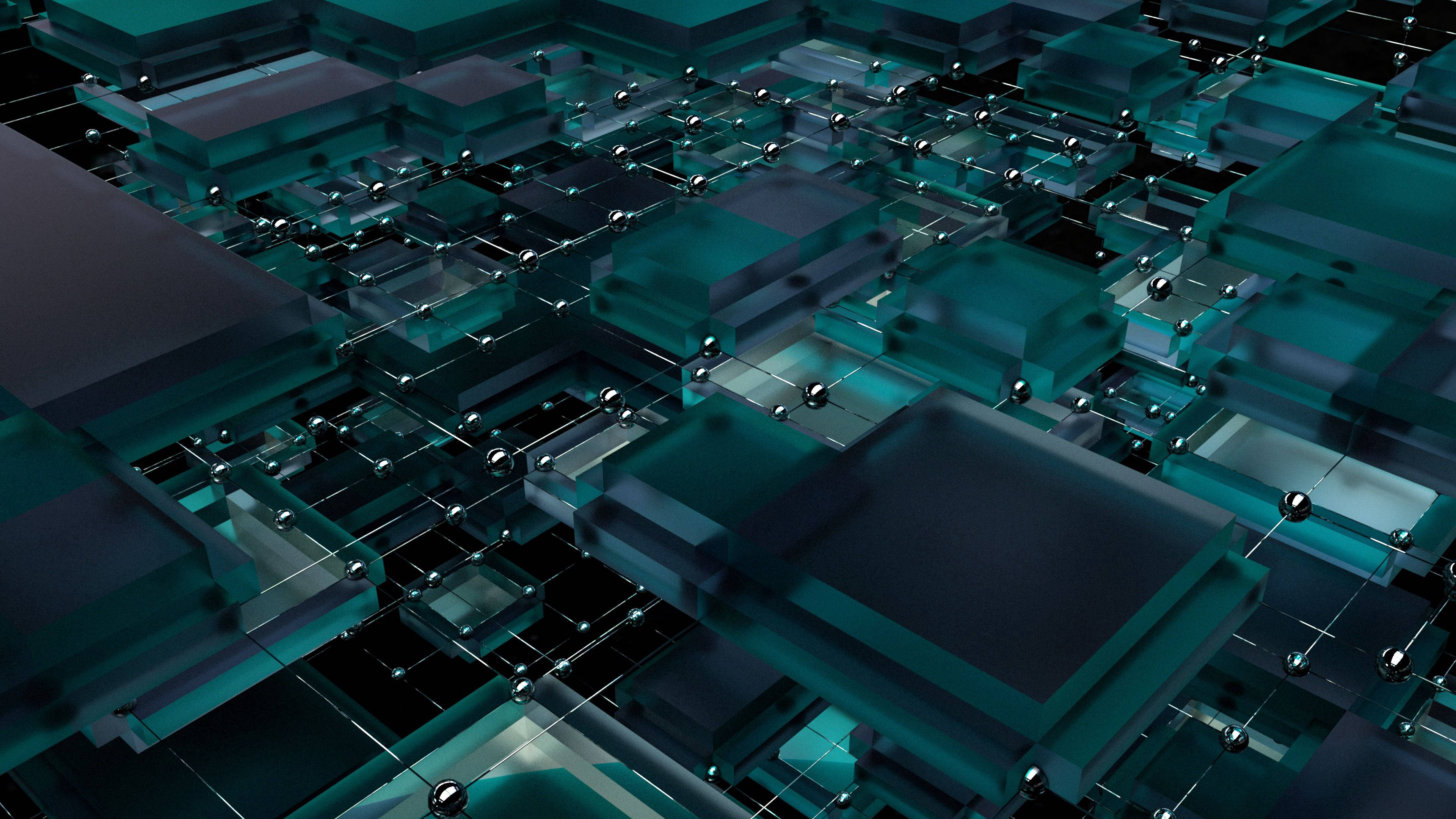 3D Asul na Flat Cubes sa Abstract na Pattern Wallpaper