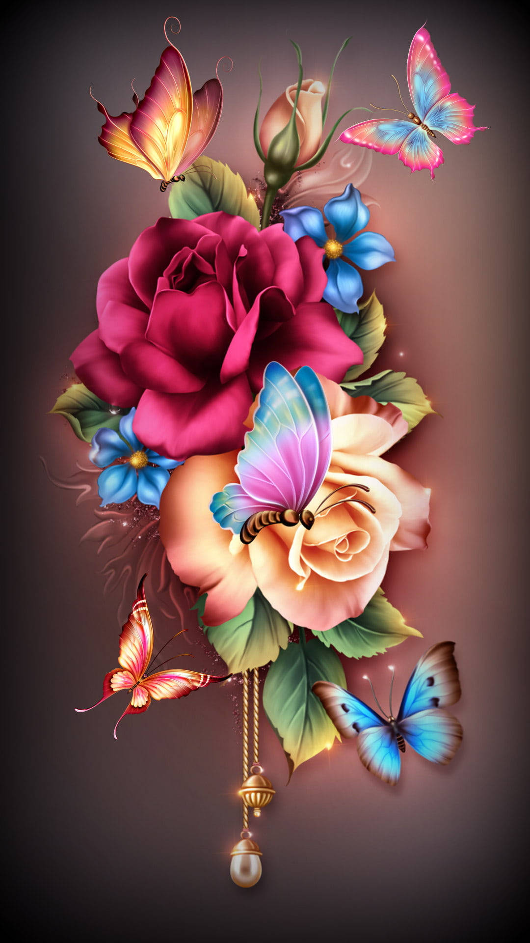 3D Paruparo at Rosas Aesthetic Wallpaper