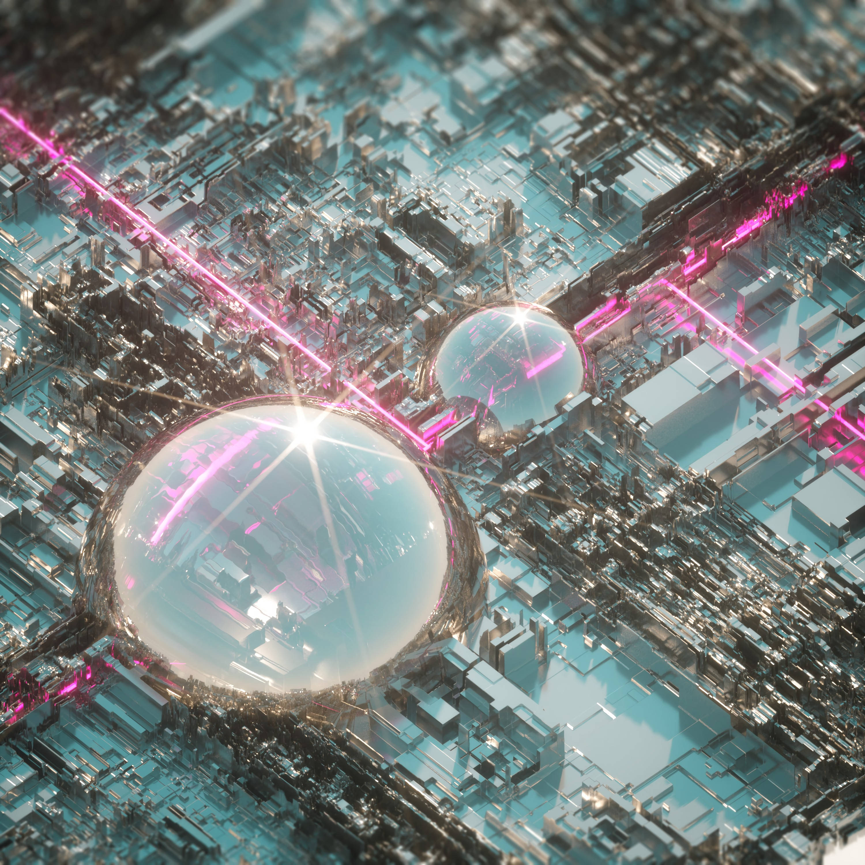 3D Tanawin ng Isang Futuristic na Lungsod na may Malalaking Dome Wallpaper