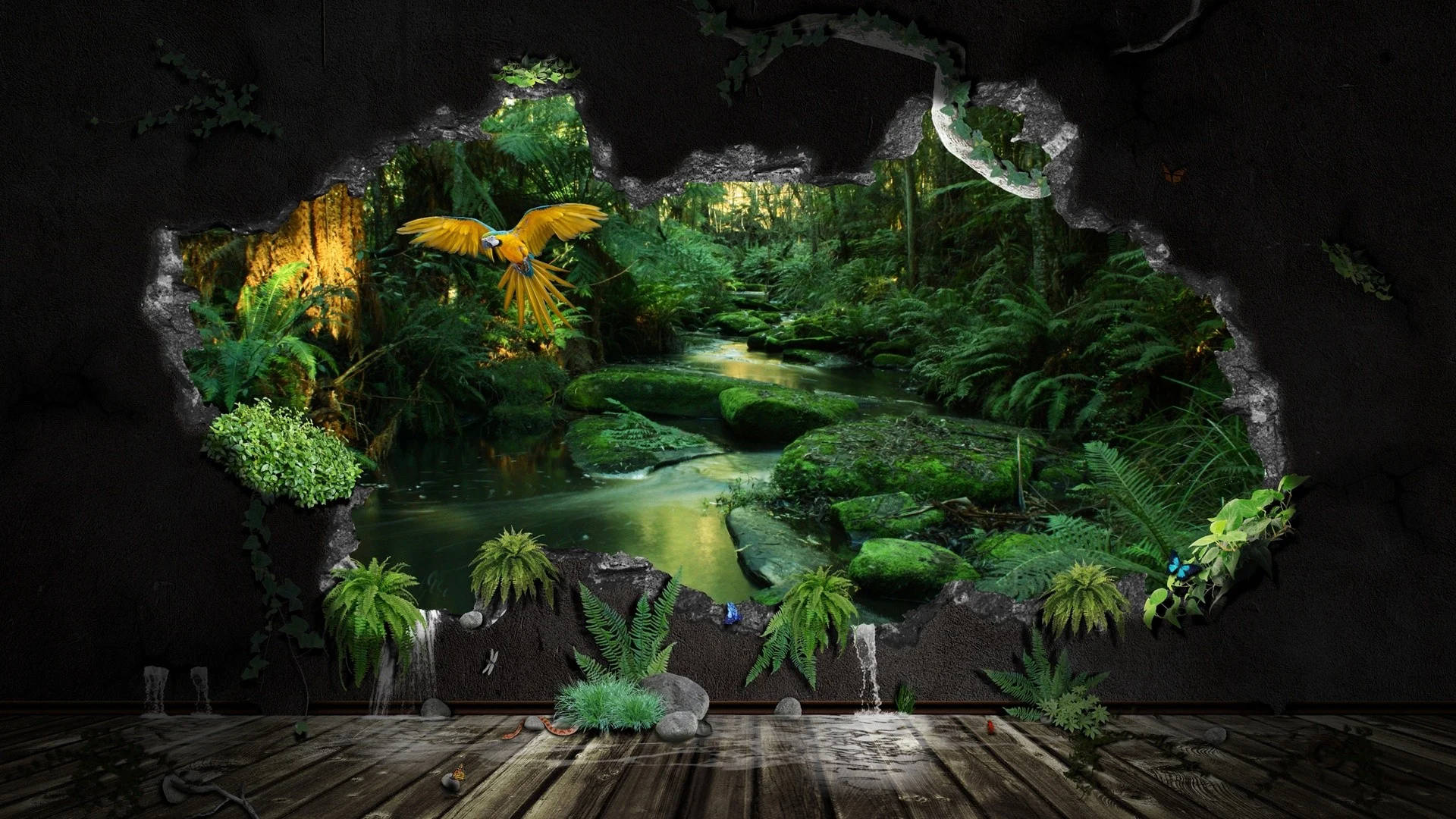 3D Tanawin ng Kagubatan na Wall Painting Wallpaper
