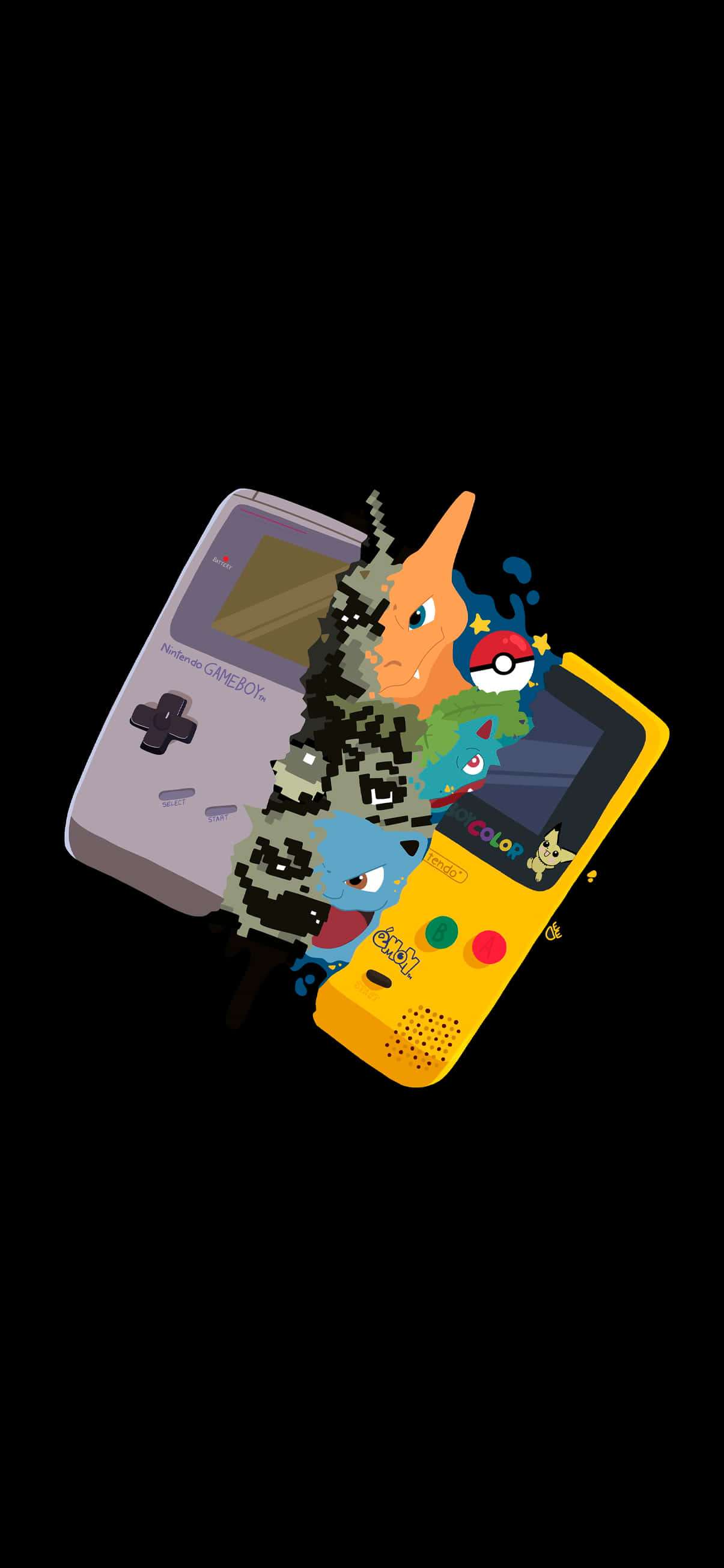 4K AMOLED Background na mga Pokemon na Lumalabas sa mga Gameboy Wallpaper