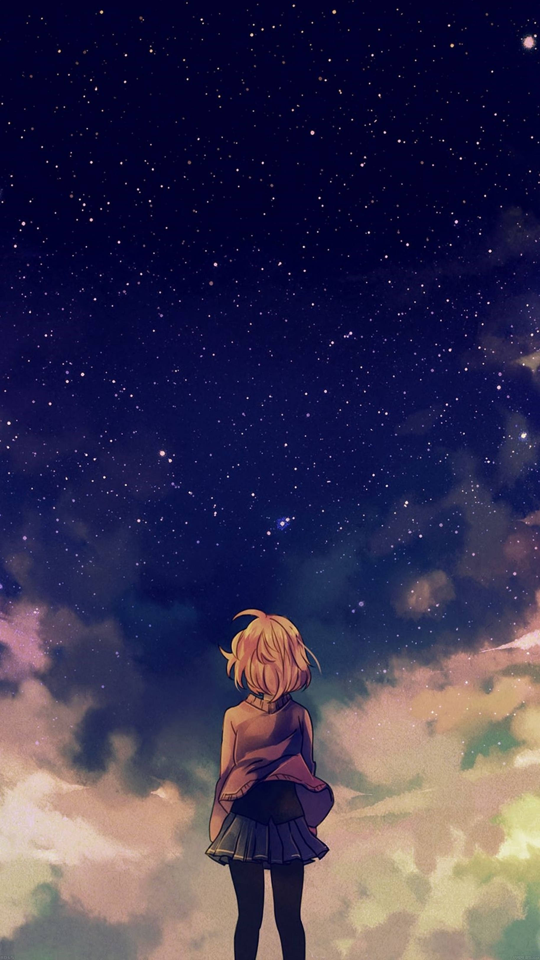 4K Anime Babae Nakaharap sa Mala-Bituing Langit Wallpaper