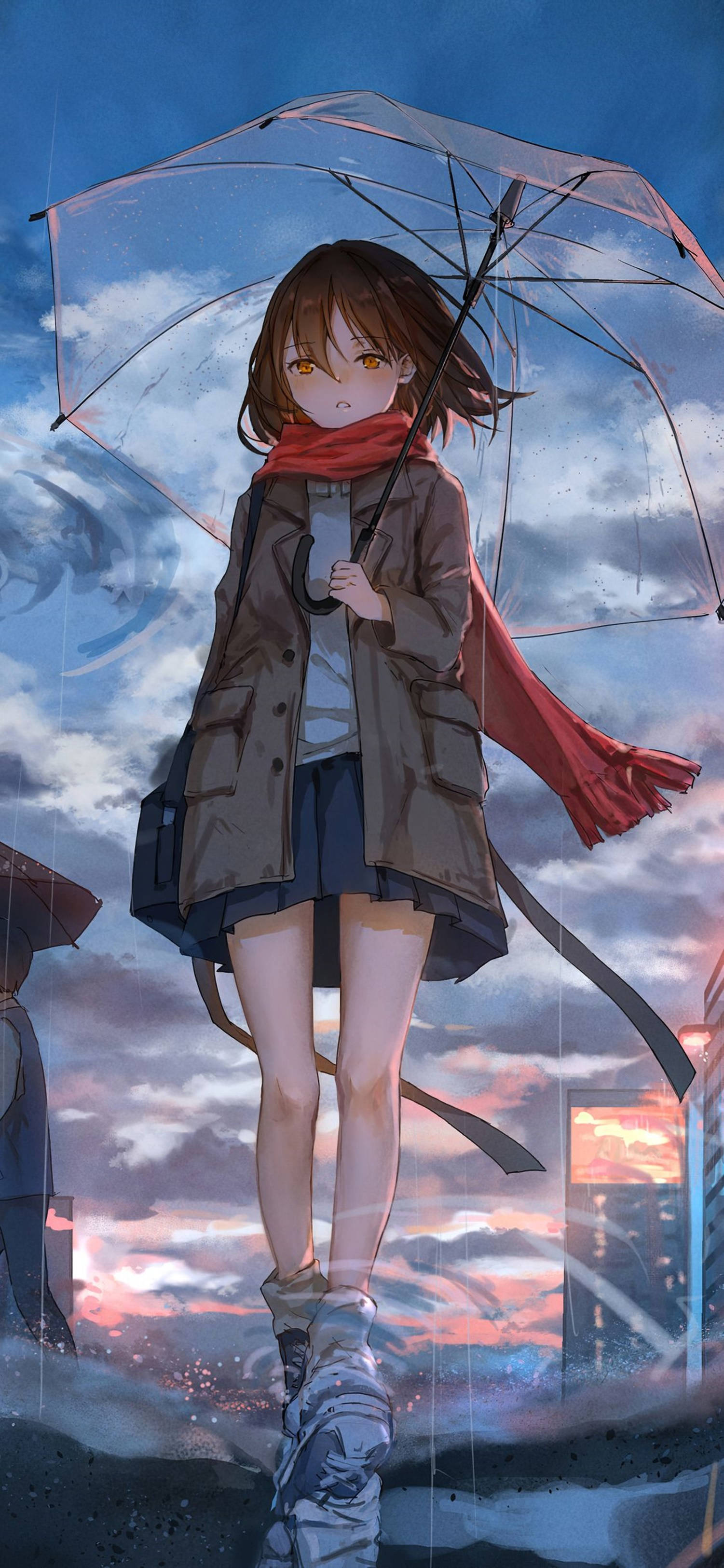 4K Anime Girl na may Pulang Scarf para sa iPhone Wallpaper