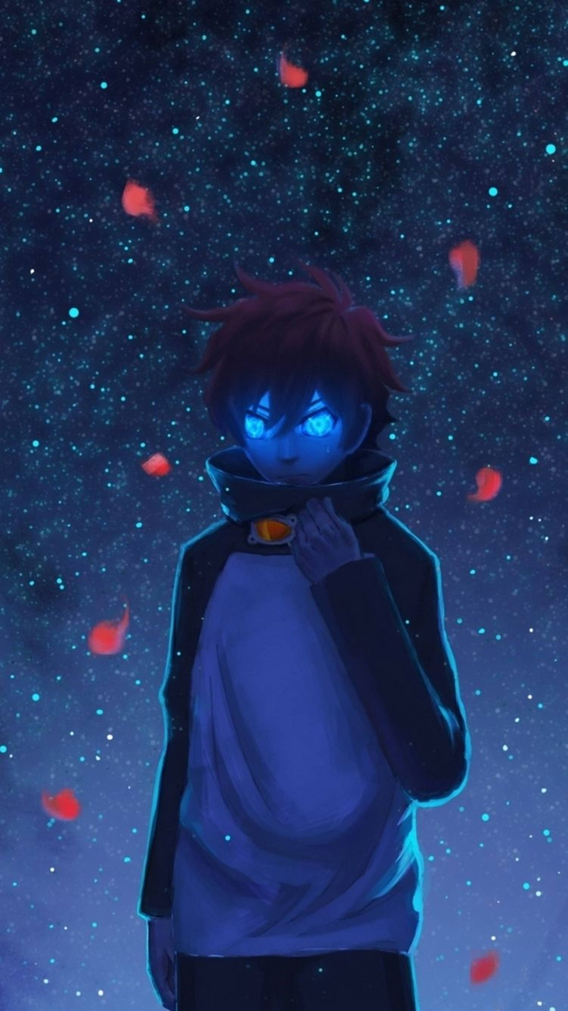 4K Anime iPhone Lalaking May Kumikinang na Asul na Mata Wallpaper