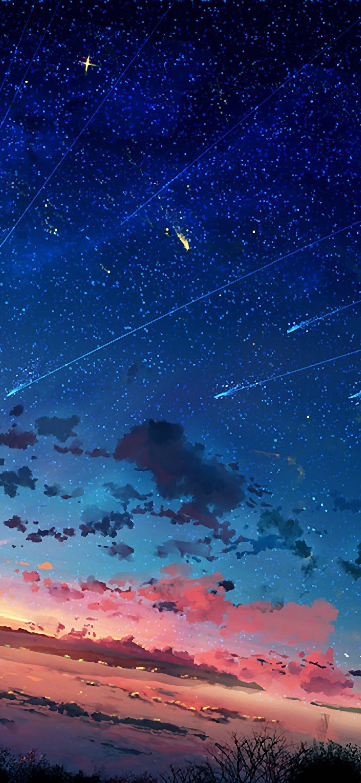 4K Anime iPhone Bituin at Kometa na Bumubuhos Wallpaper