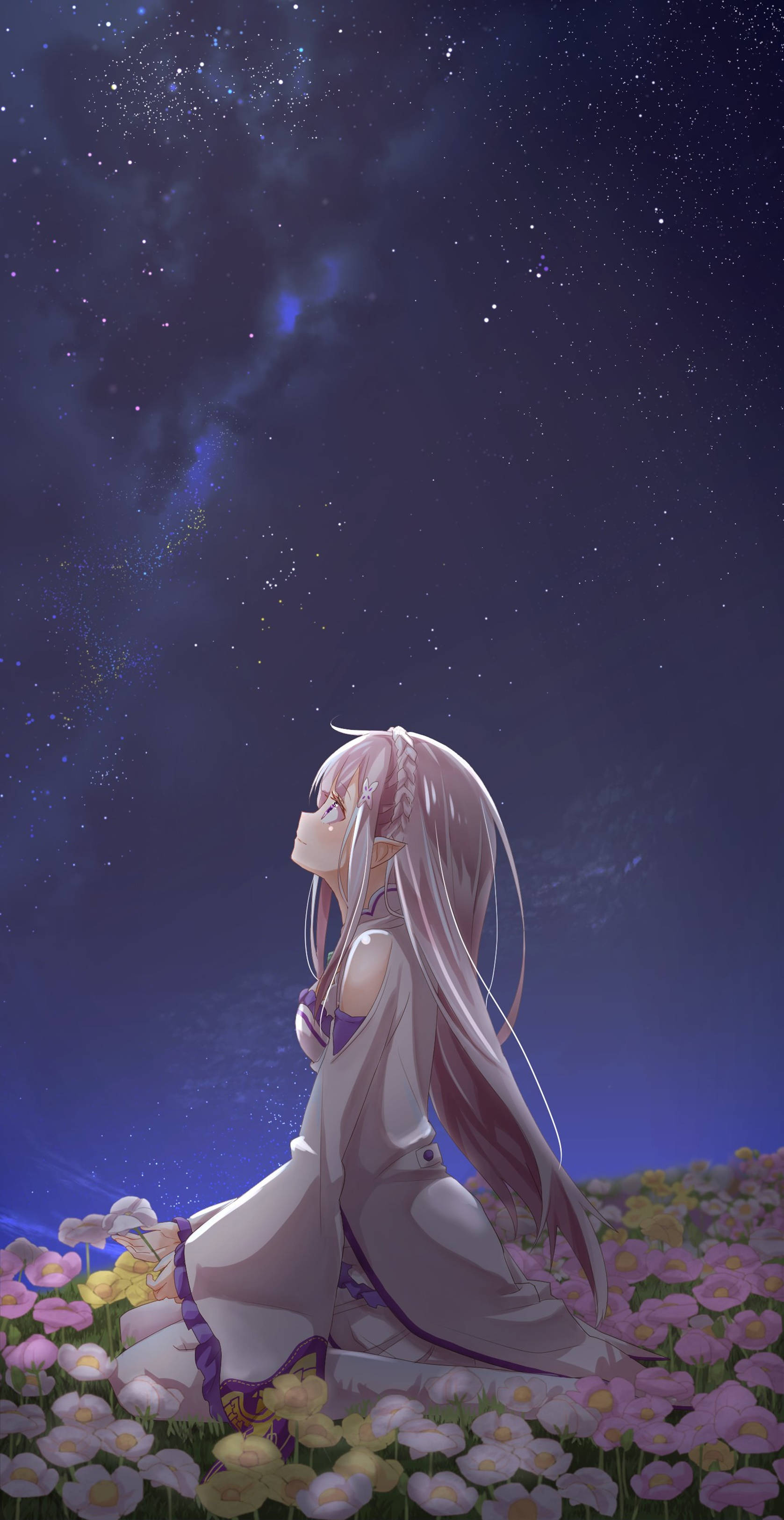 4K Anime na Babae sa Hardin ng Bulaklak Wallpaper