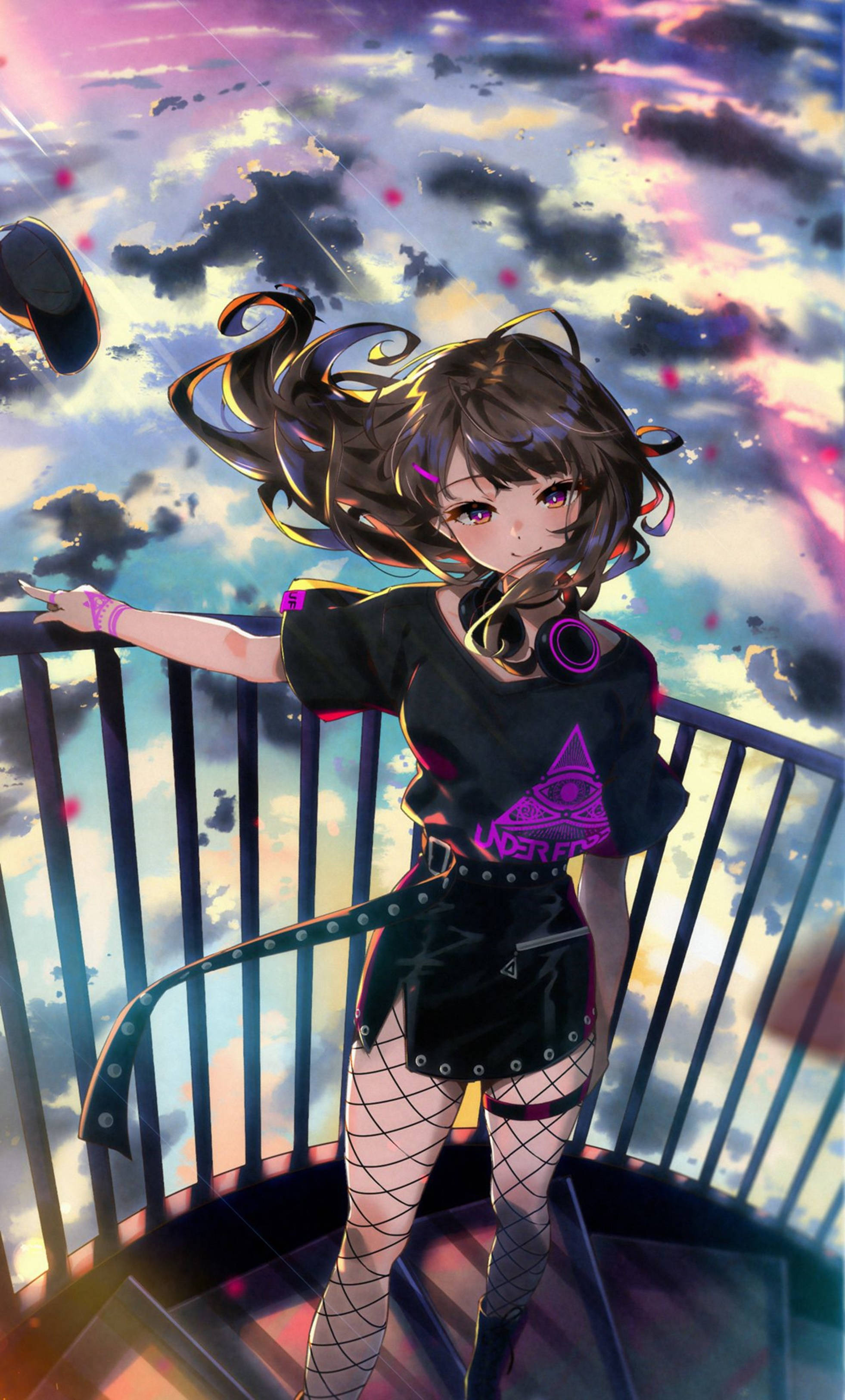 4K Anime na Magandang Babae sa Hagdan para sa iPhone Wallpaper