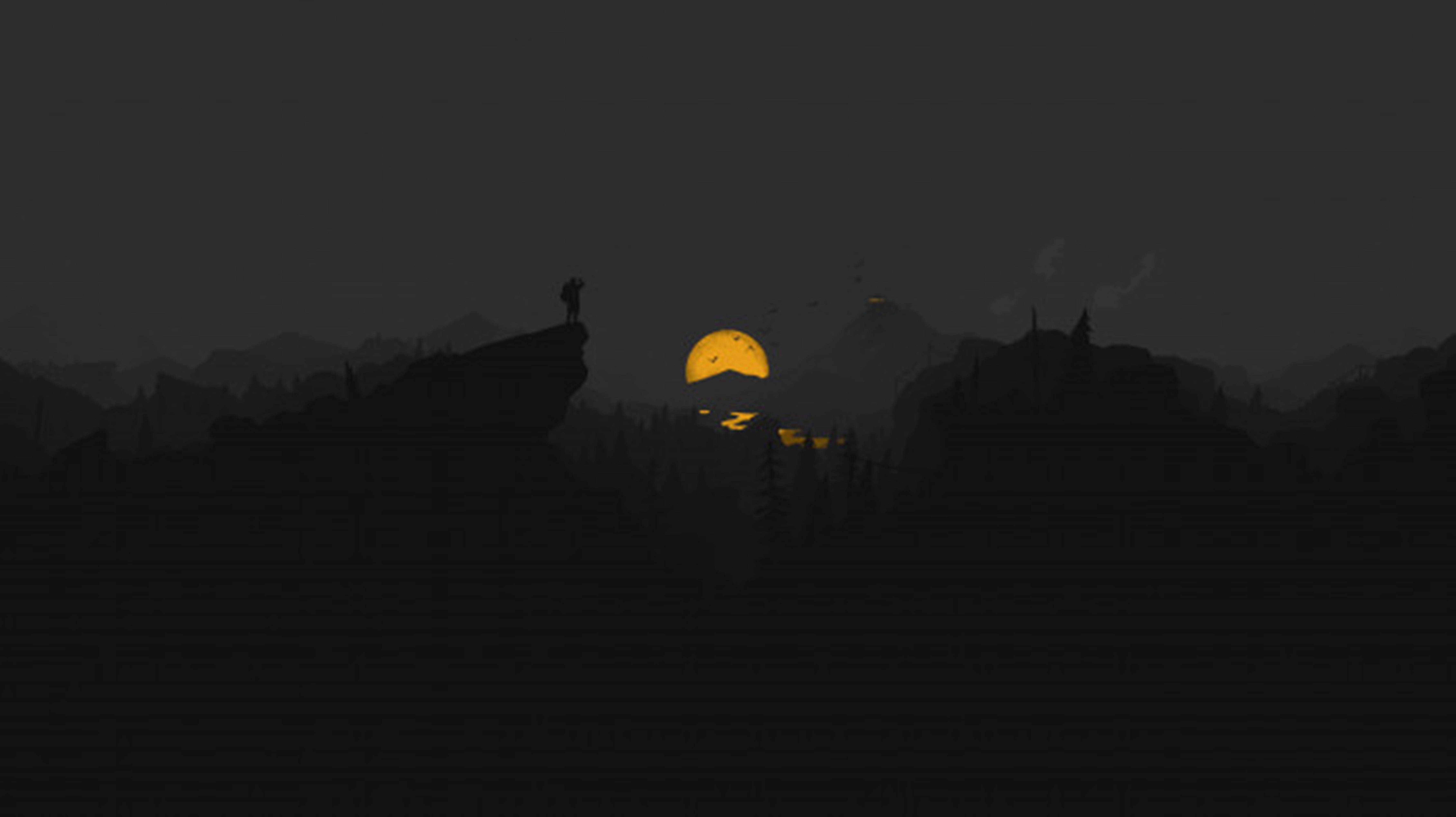 4K Firewatch Dilaw na Buwan Ilog Wallpaper