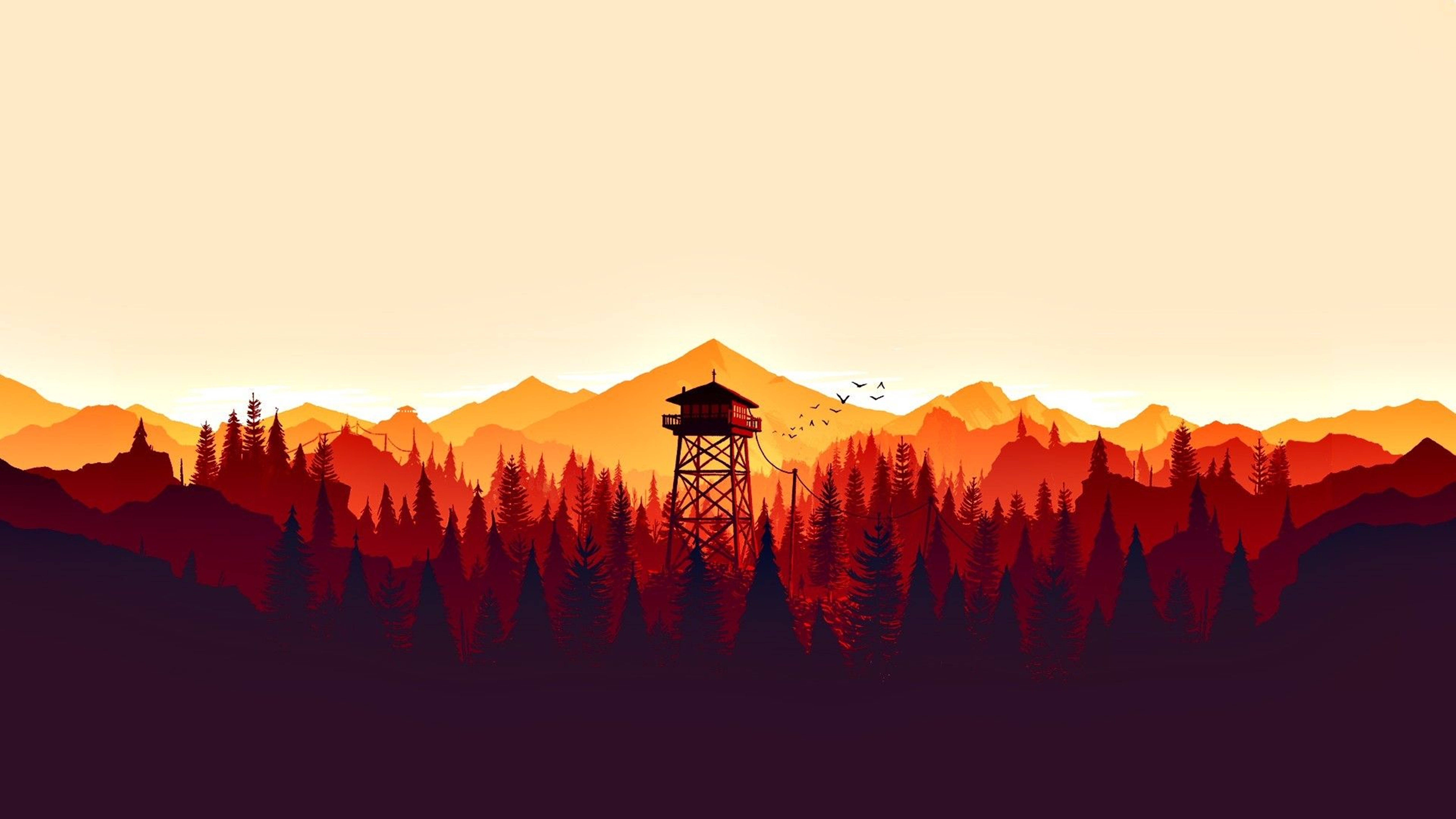 4K Firewatch Makulay na Kahel na Kabundukan Wallpaper