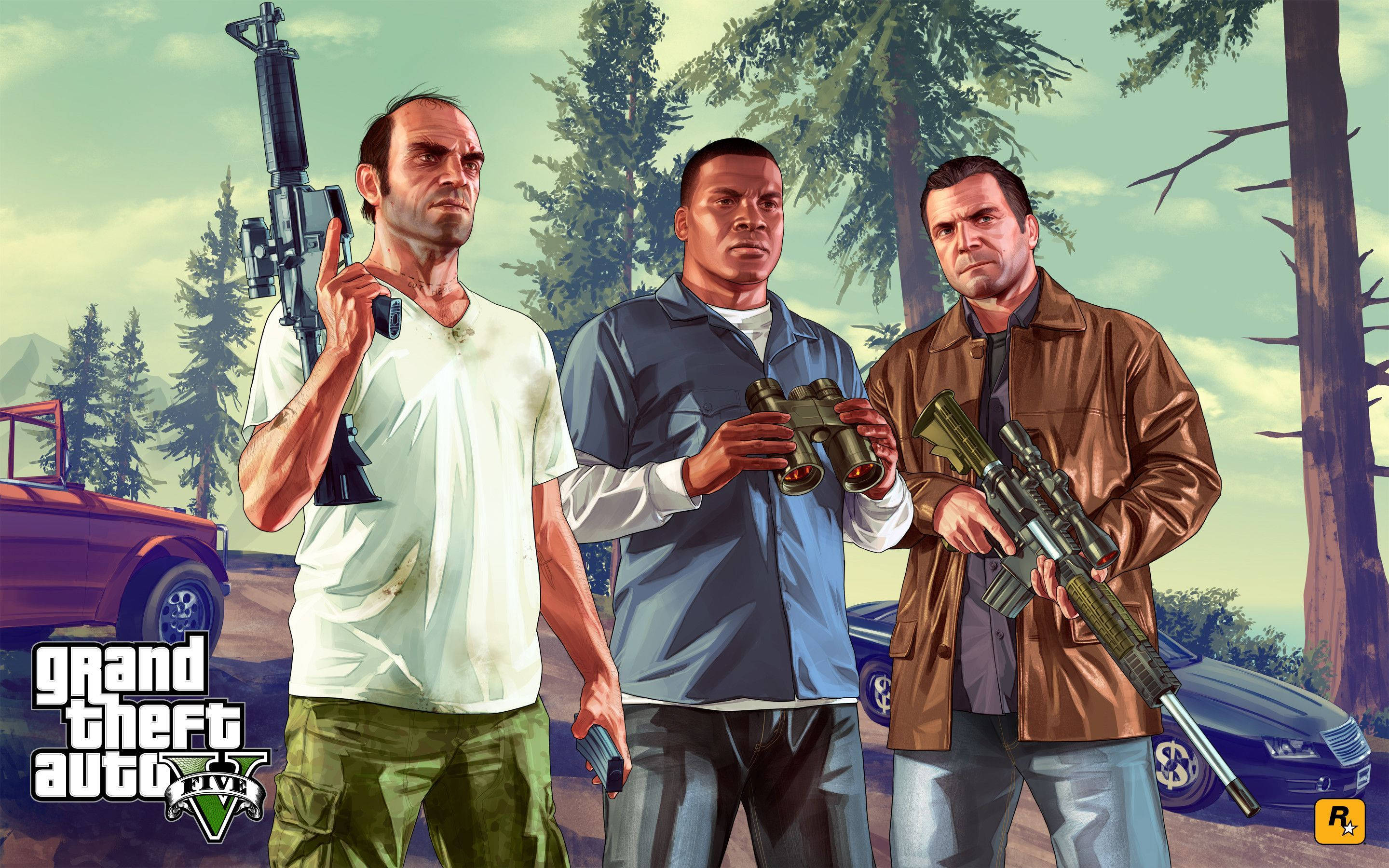 4K GTA 5 Trevor Franklin Michael May mga Baril Wallpaper