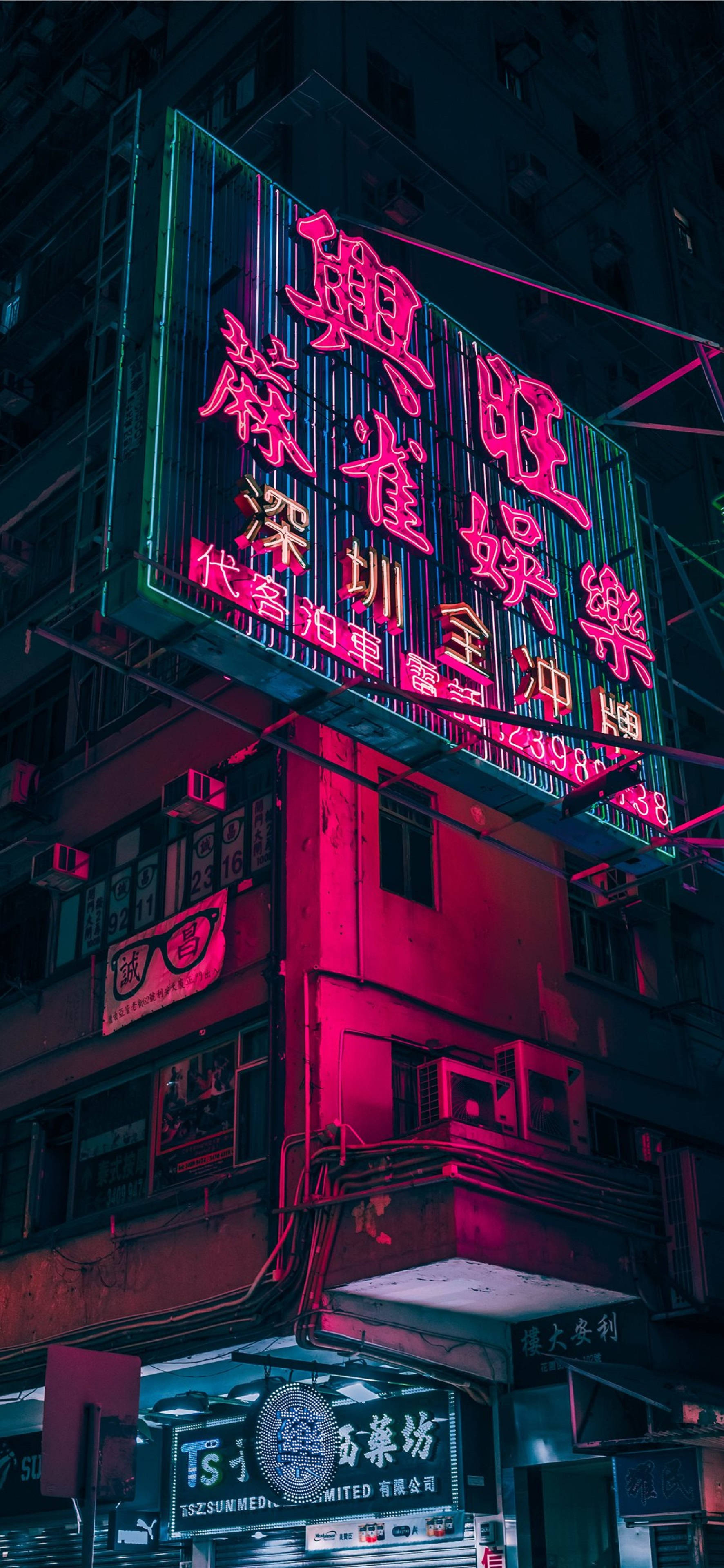 4K Neon Purple Billboard para sa iPhone Wallpaper