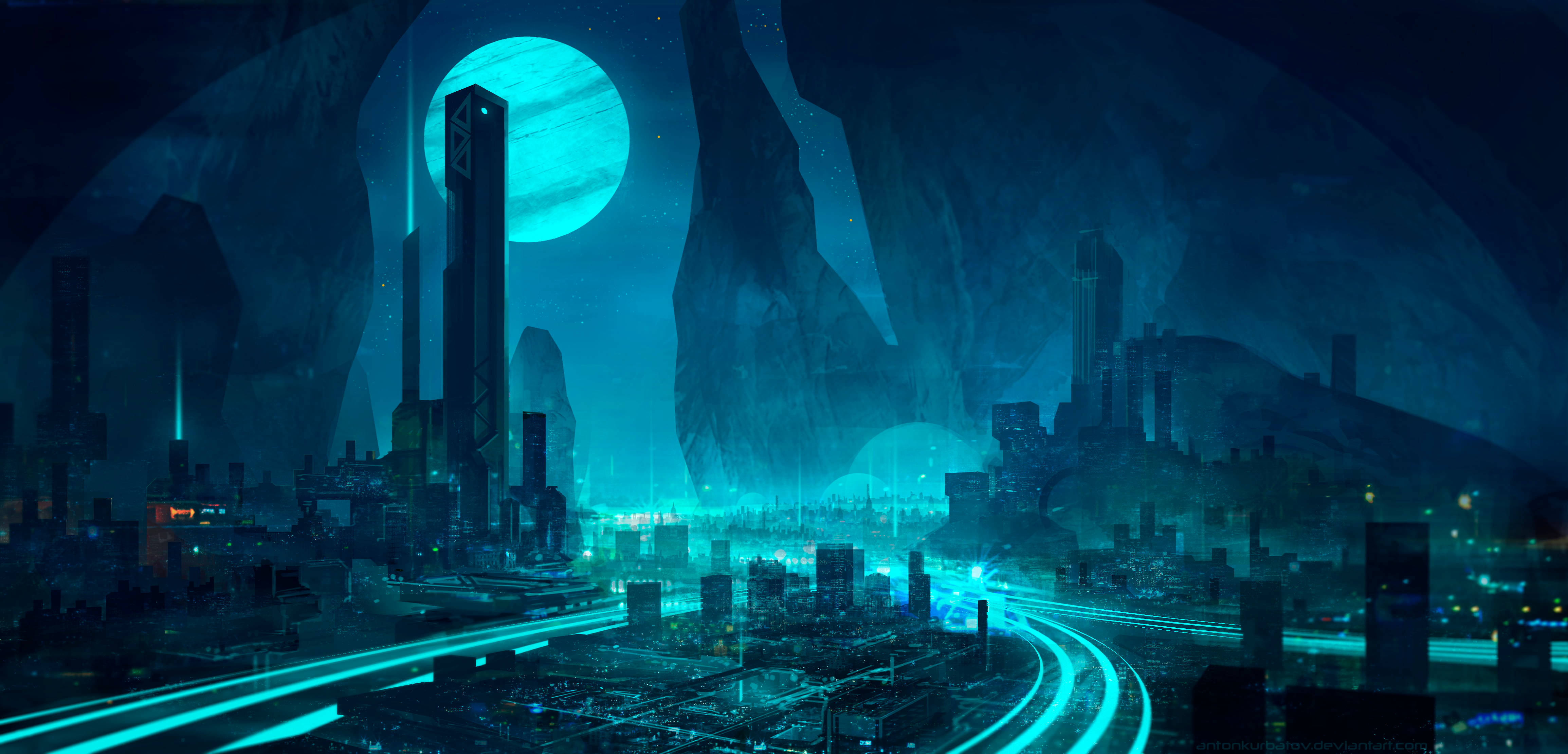 4K Ultra HD Madilim na Teal na Highway Wallpaper