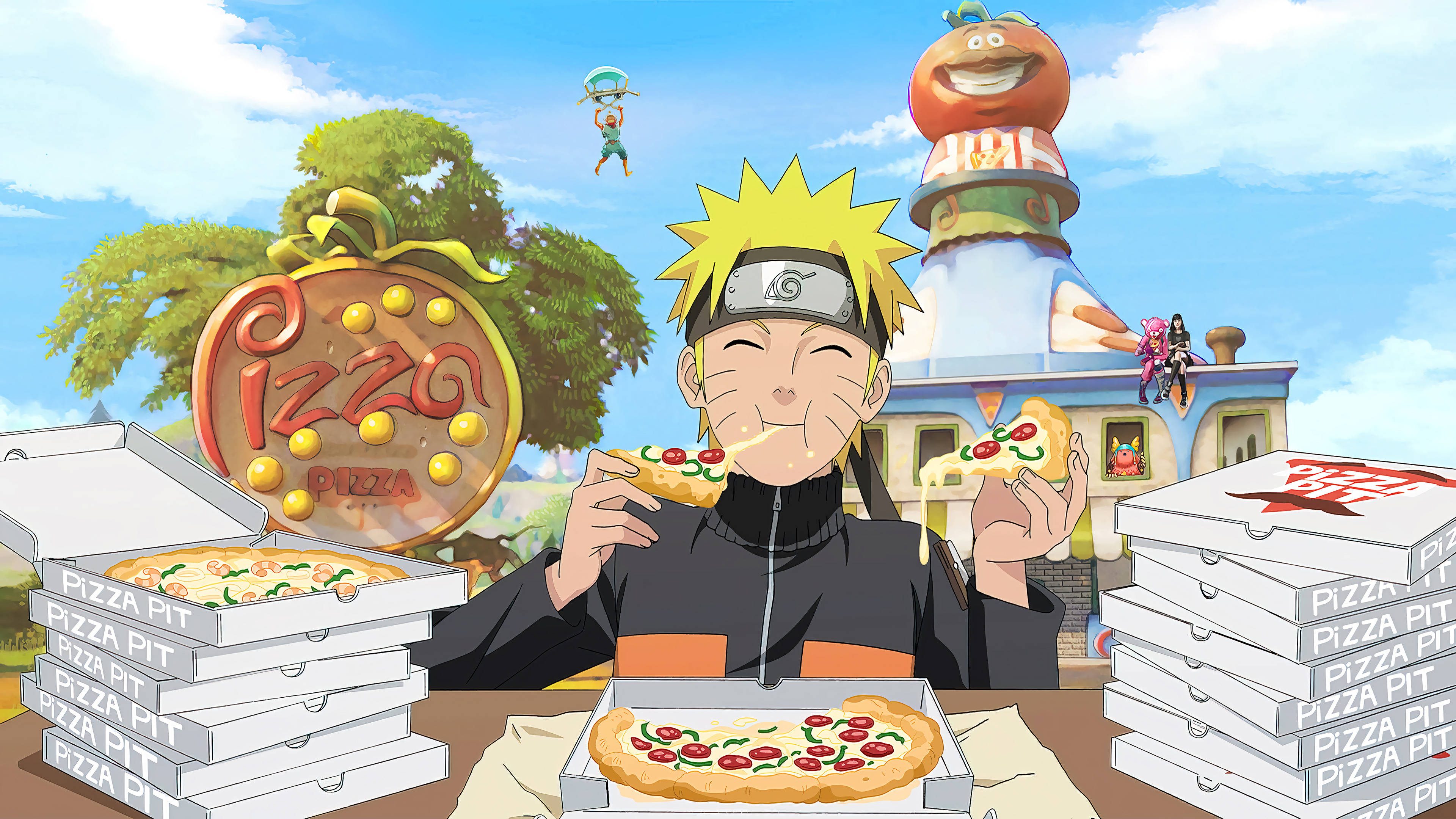 4K Ultra HD Naruto Kumakain ng Pizza Wallpaper