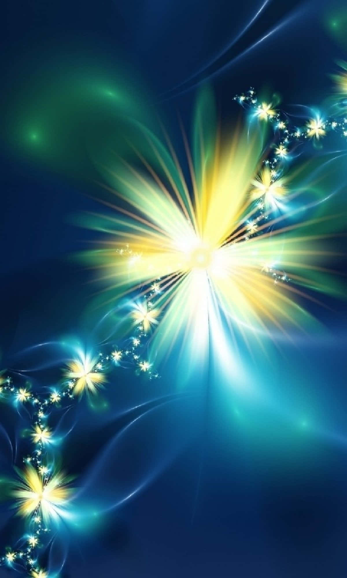 a blue background with yellow and blue flowers Wallpaper