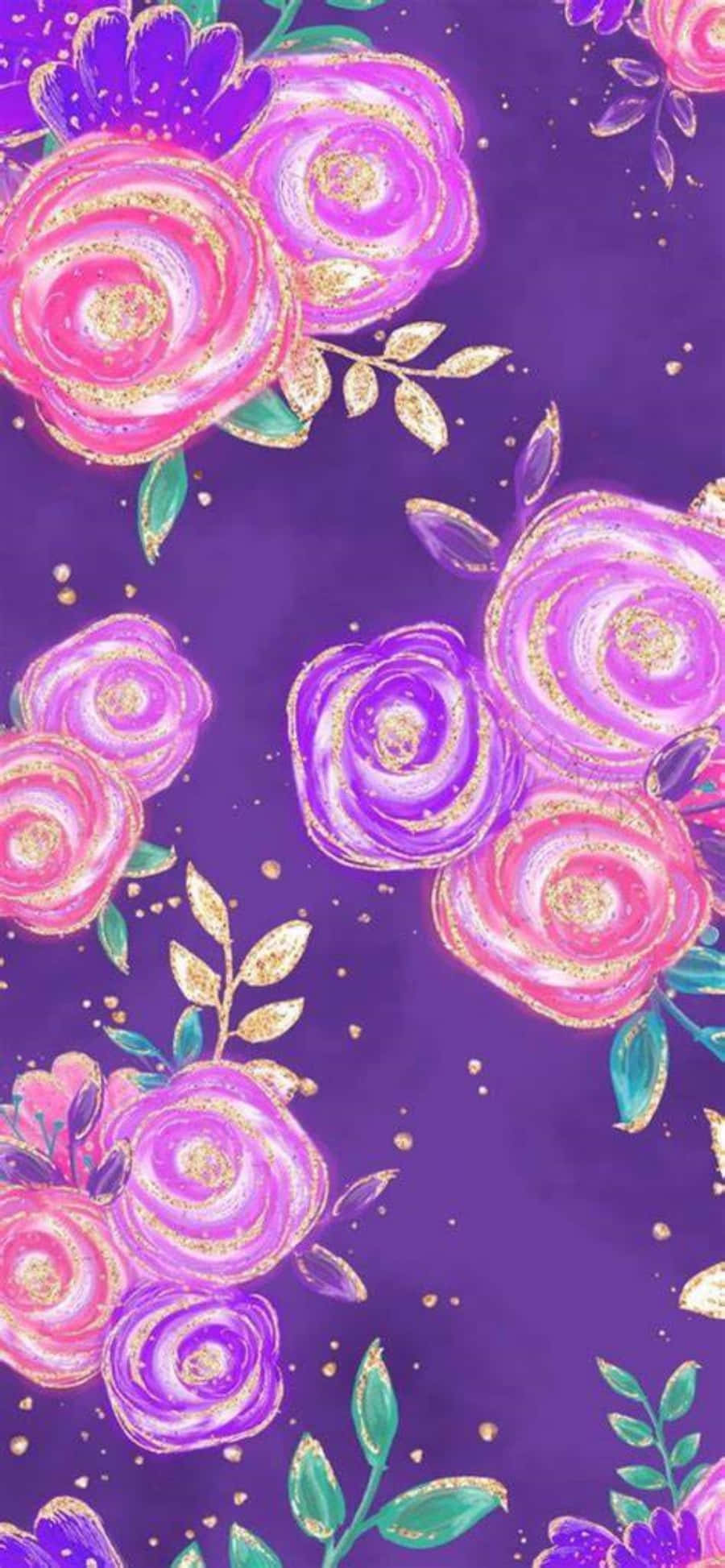 Isang cute na rosang at lilang plorera na may puting bulaklak. Wallpaper