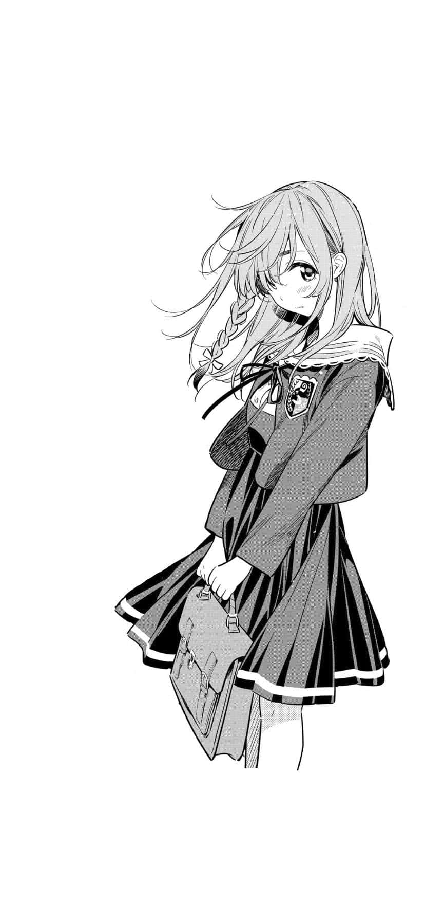 isang batang babae na naka-school uniform na may bag Wallpaper