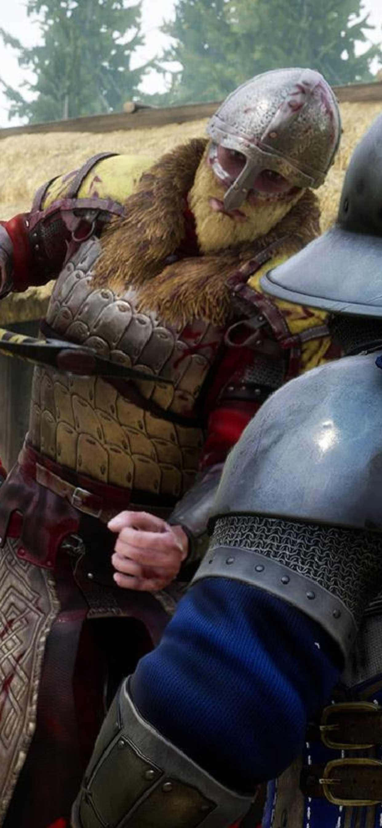 isang lalaki na nakasuot ng armadura ay nakikipaglaban sa ibang lalaki Wallpaper