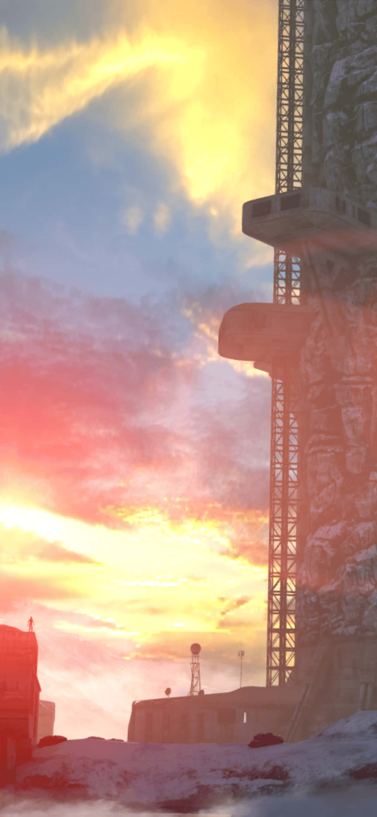 a man is standing in front of a building at sunset Wallpaper