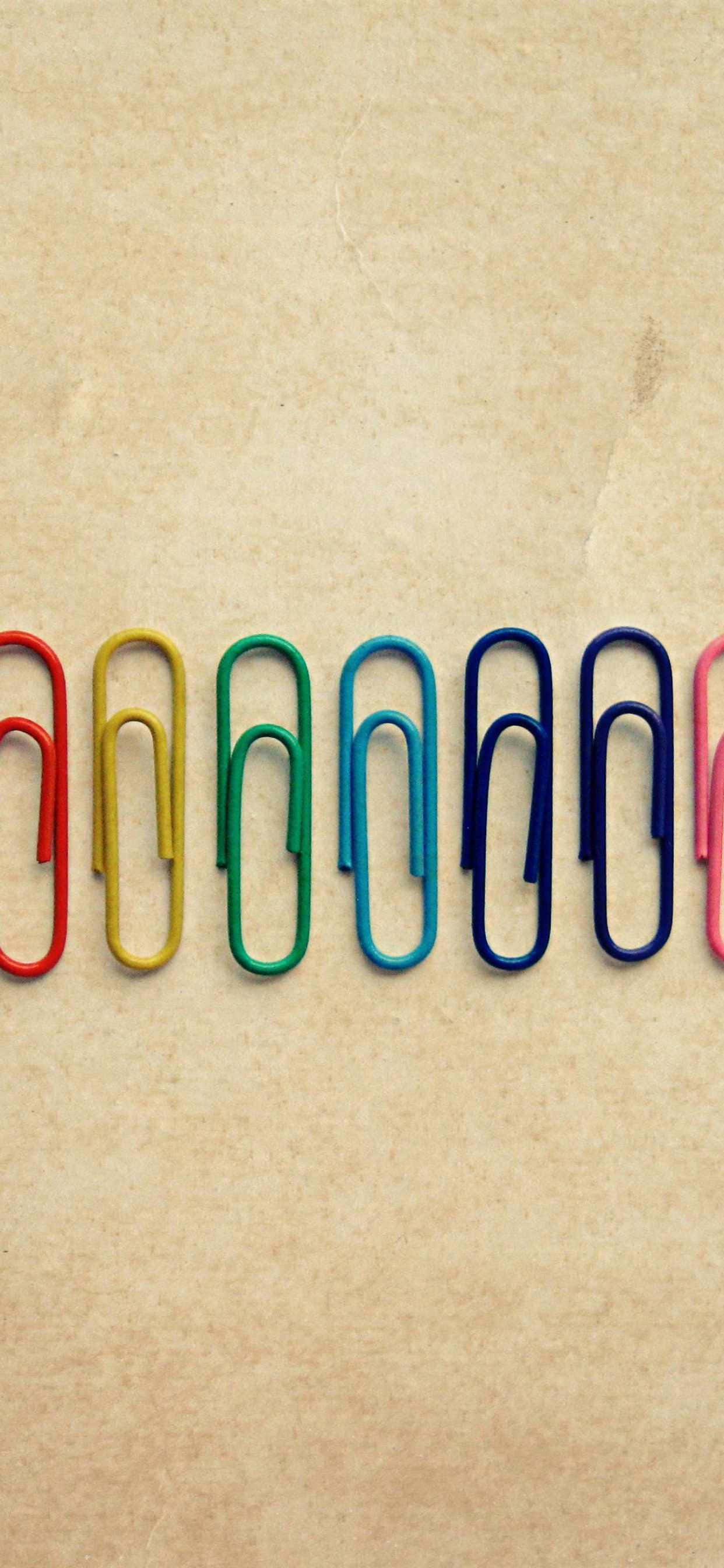isang hilera ng may-kulay na paper clips Wallpaper