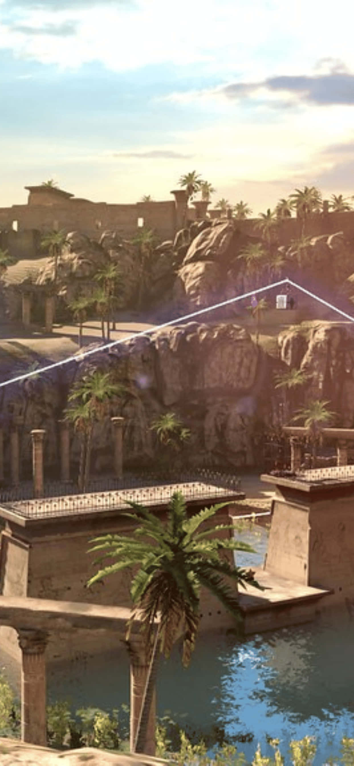 a screenshot of a city with a bridge and a river Wallpaper