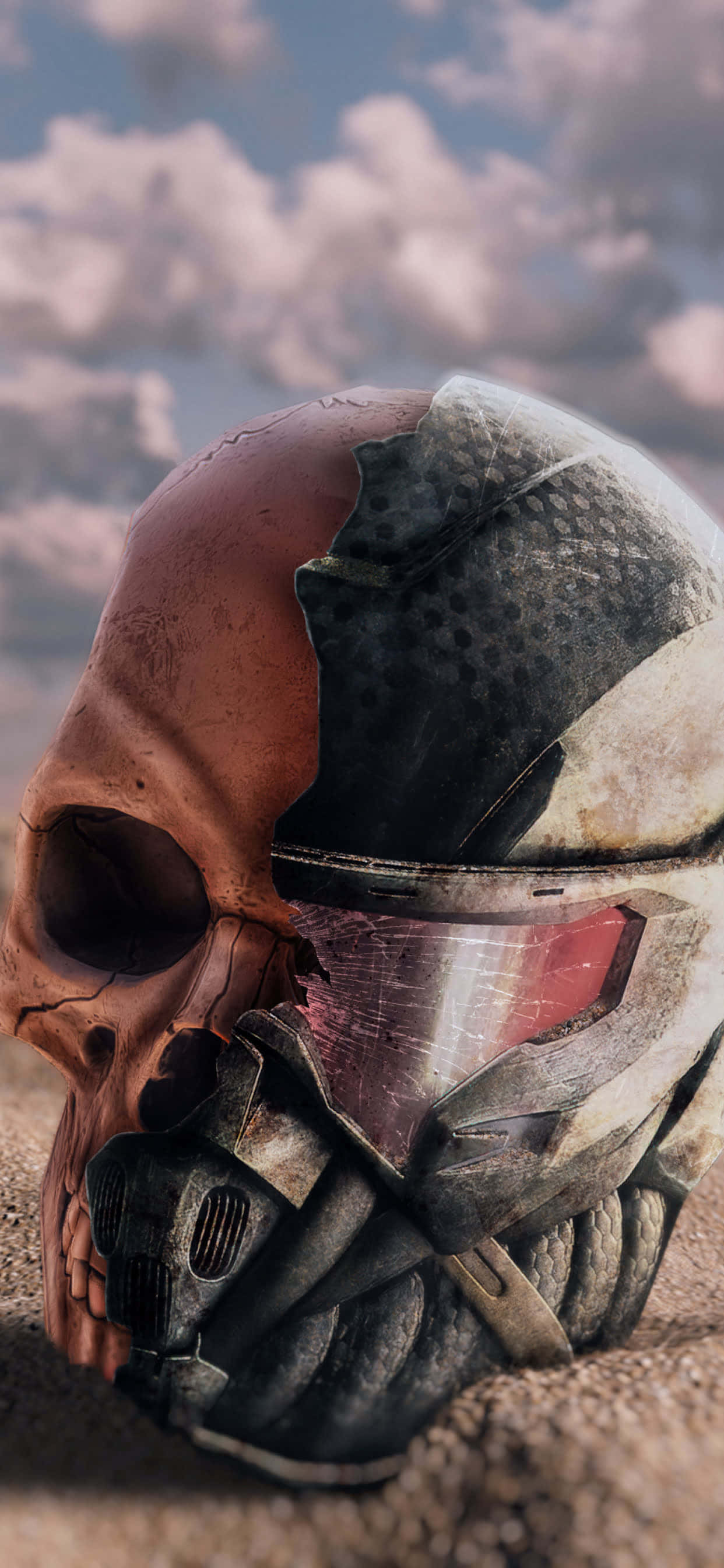 isang bungo na may helmet sa disyerto Wallpaper