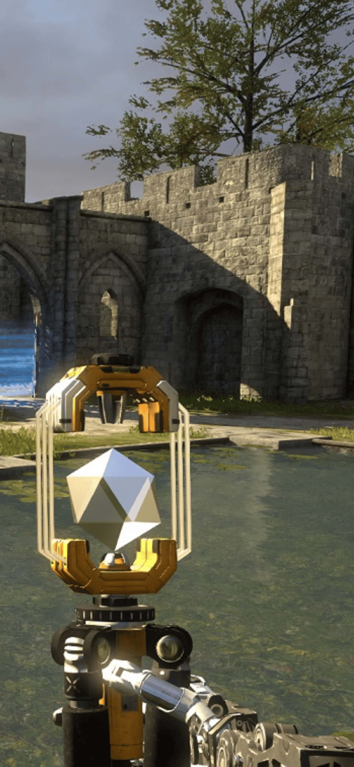 a video game with a gun and a castle Wallpaper