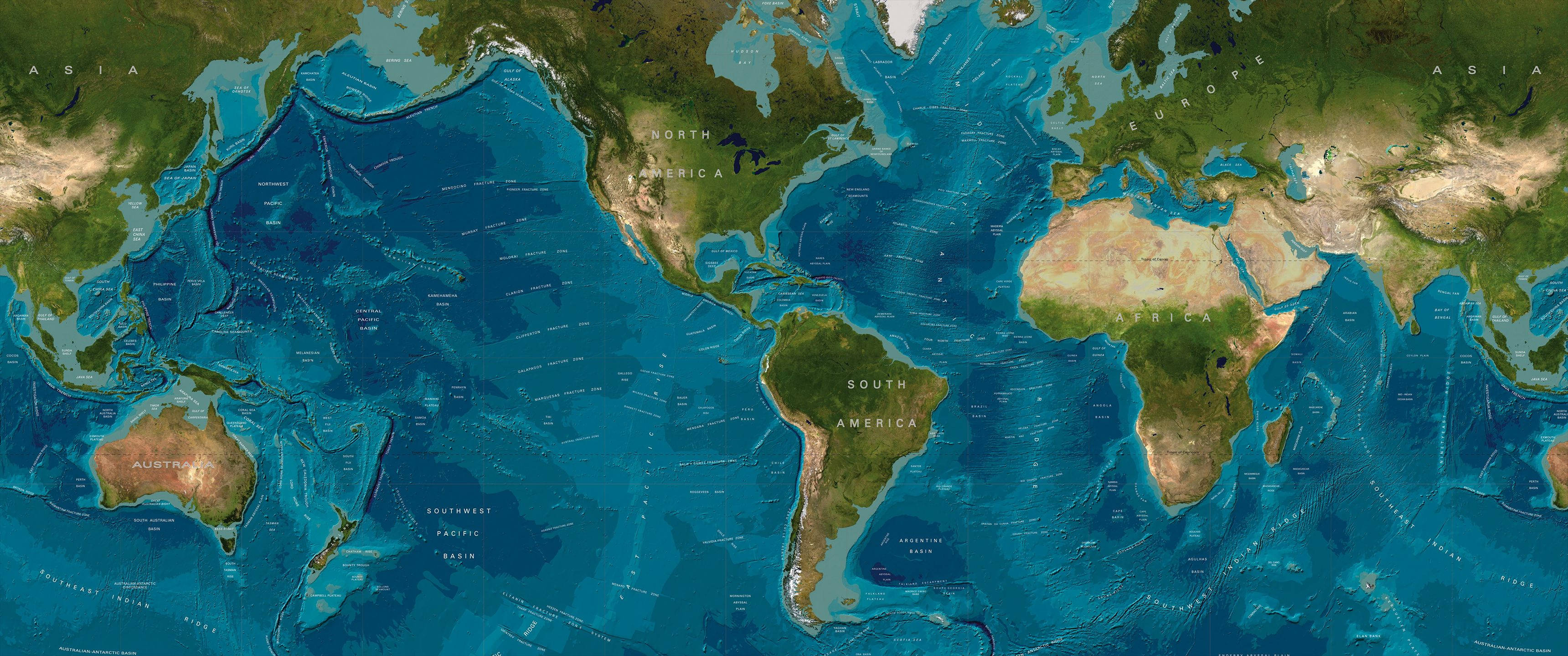 Isang Mapa ng Mundo sa UltraWide Wallpaper