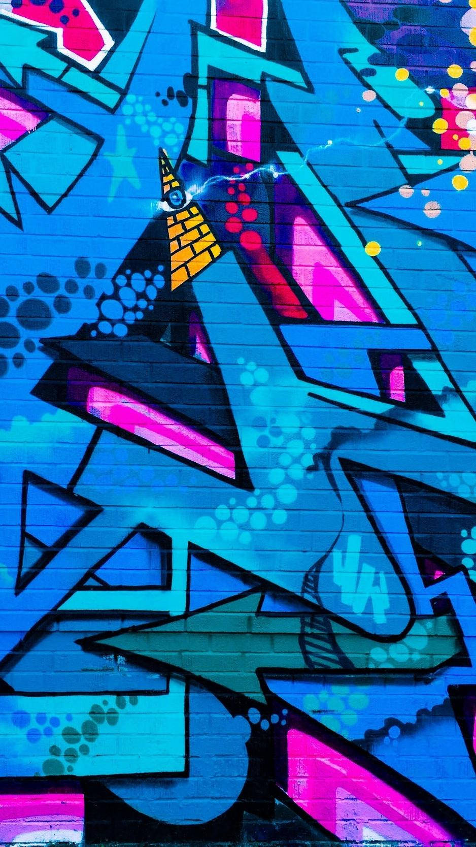 Abstractong Pink at Blue na Wall Graffiti para sa iPhone Wallpaper