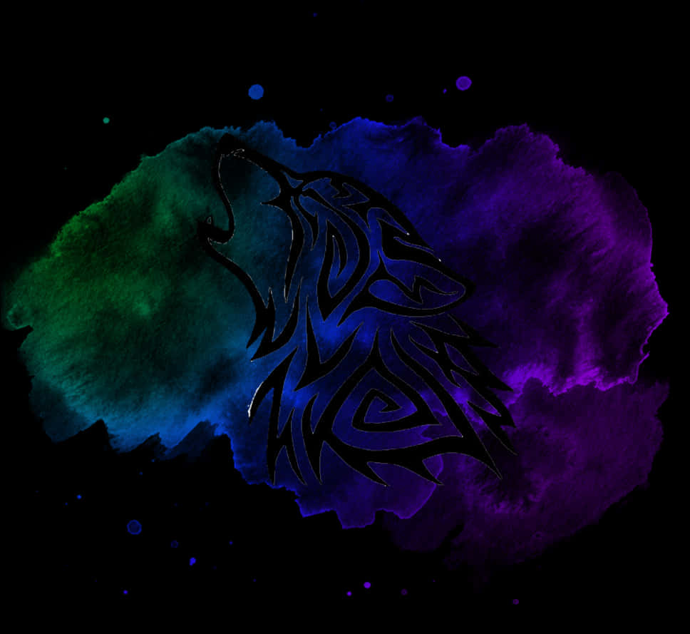 Abstractong Silhouette ng Lobo sa Nebula Wallpaper