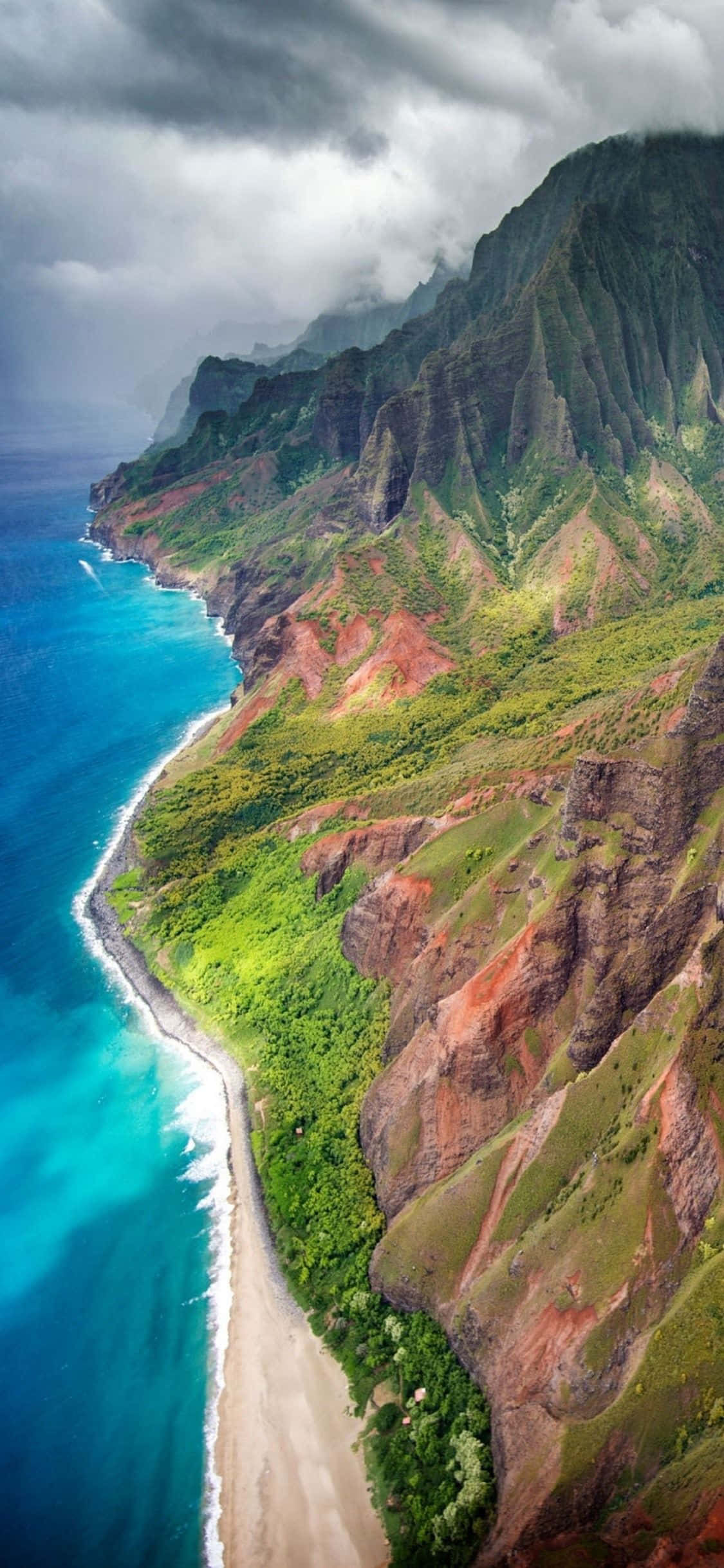 Aerial Mountain View In Hawaiian Background Wallpaper