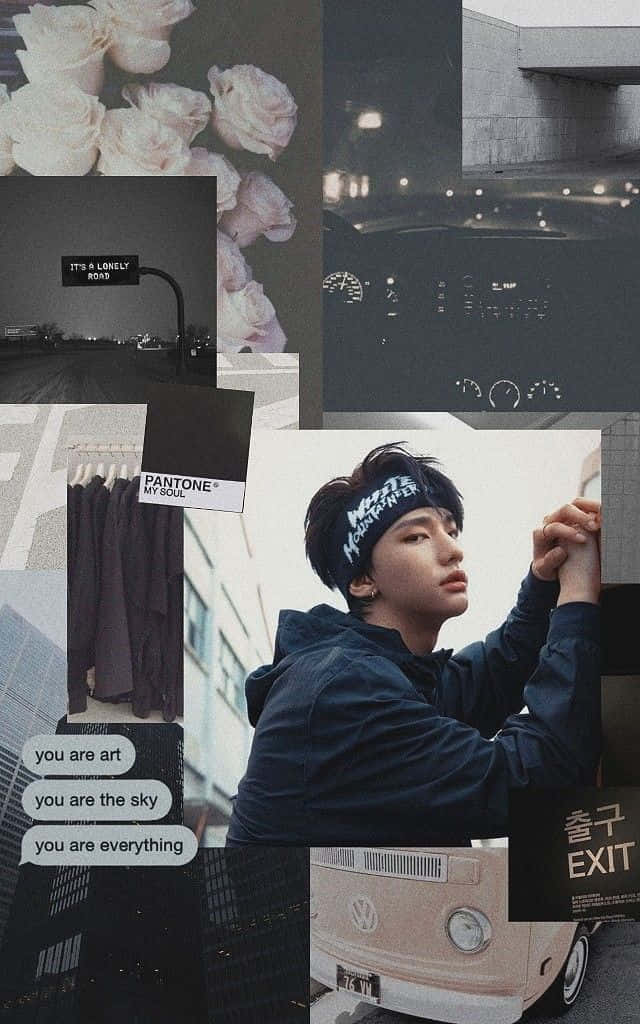 Aesthetic Collage ng South Korean Rapper na si Hwang Hyunjin Wallpaper