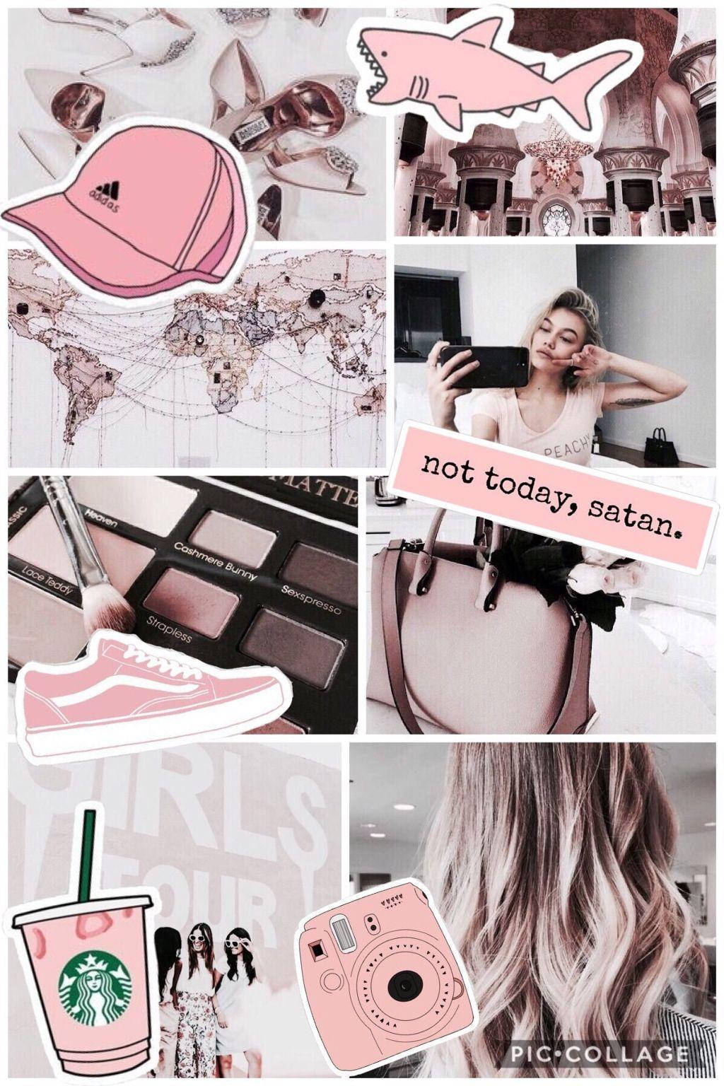 Aesthetic Collage ng Babaeng Naka-Pink Wallpaper