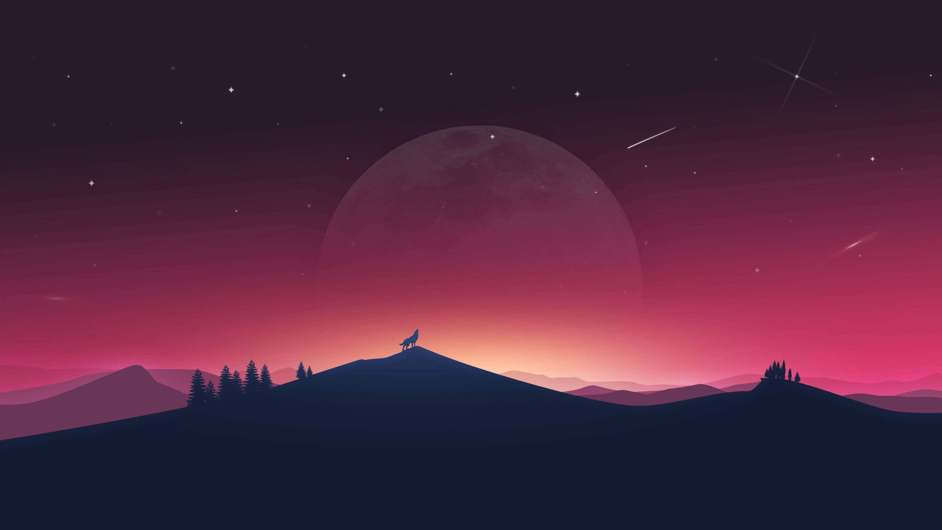 Aesthetic Computer 4K Pulang Langit Malaking Buwan Wallpaper