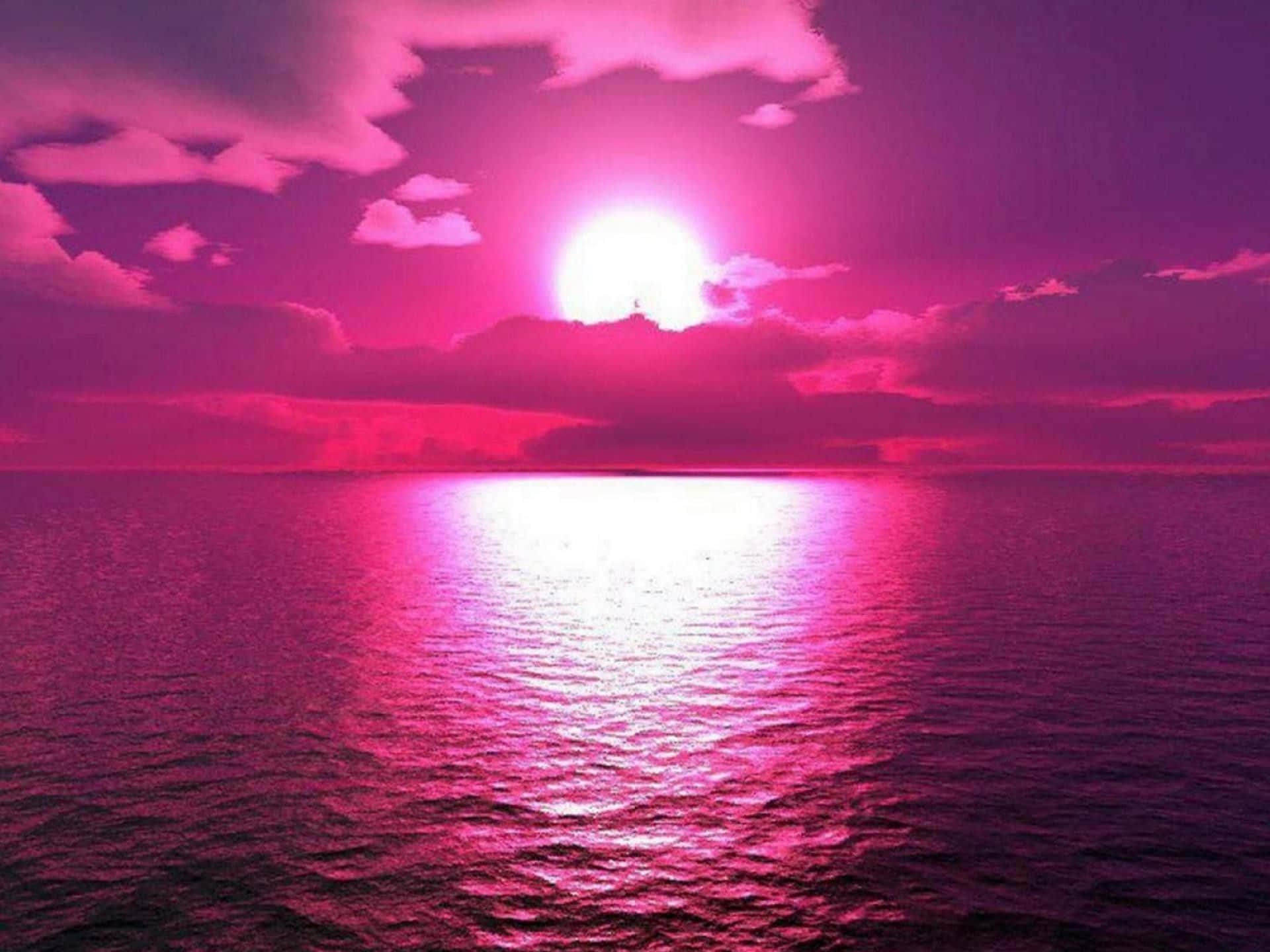 Aesthetic Dark Pink na Paglubog ng Araw sa Karagatan Wallpaper