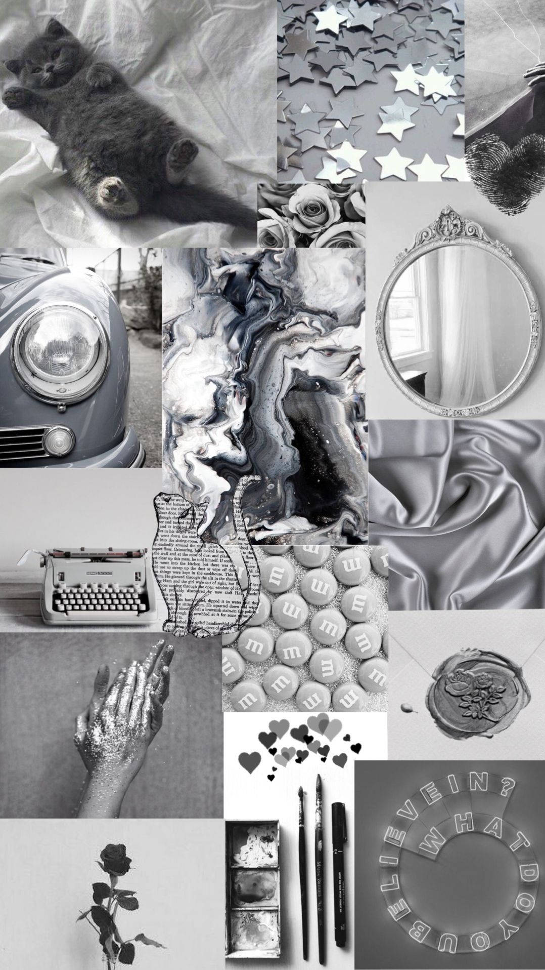 Aesthetic Gray na May Light Blue Collage Wallpaper