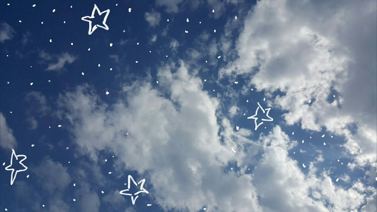 Aesthetic Indie Laptop na Asul na Langit na May mga Bituin Wallpaper