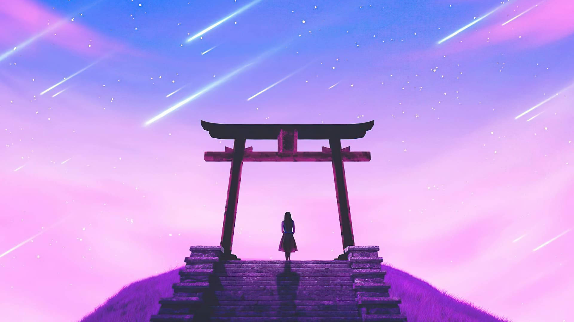 Aesthetic Laptop na may Meteor Shower Wallpaper
