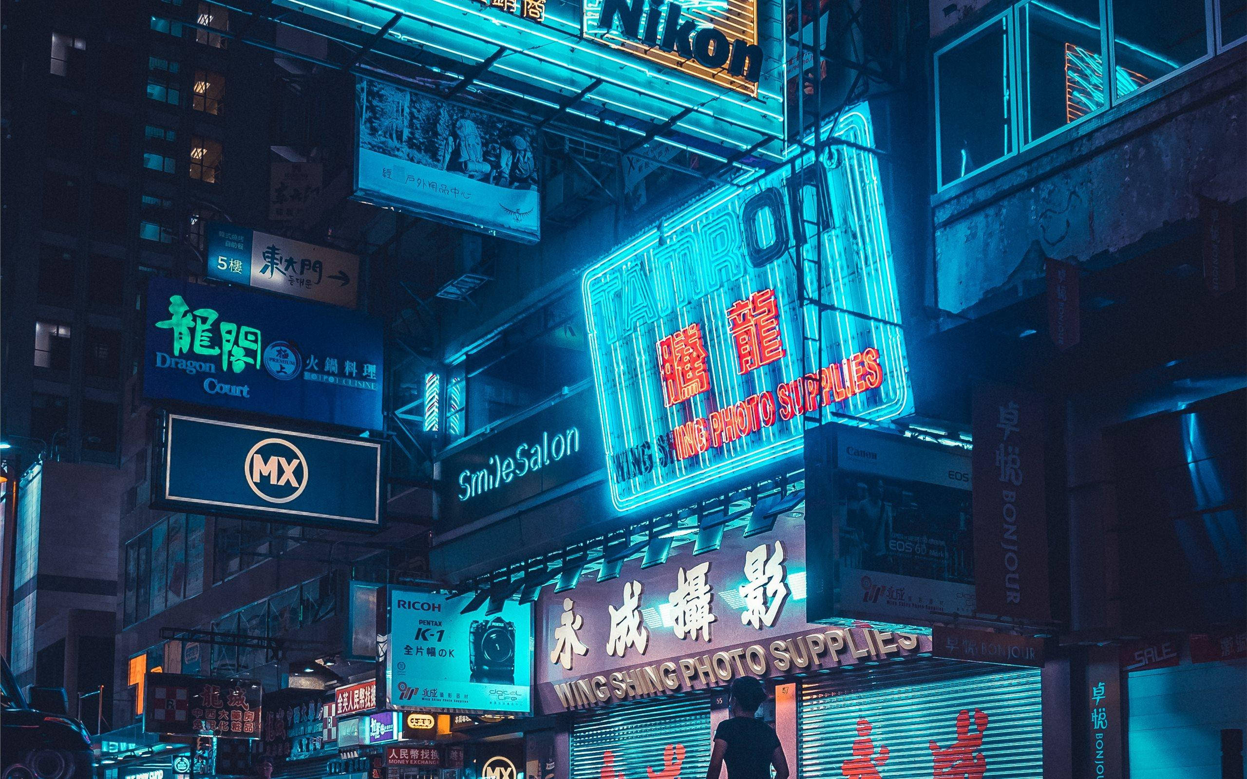 Aesthetic MacBook na Neon Blue Lights Wallpaper