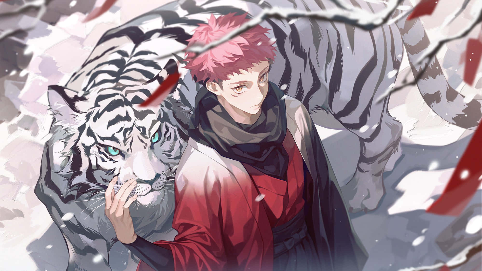 Aesthetic na Anime Pfp ni Yuji Kasama ang Puting Tigre Wallpaper