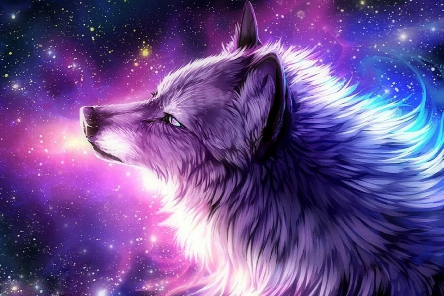Aesthetic na Anime na Lobo sa Purple Galaxy Wallpaper