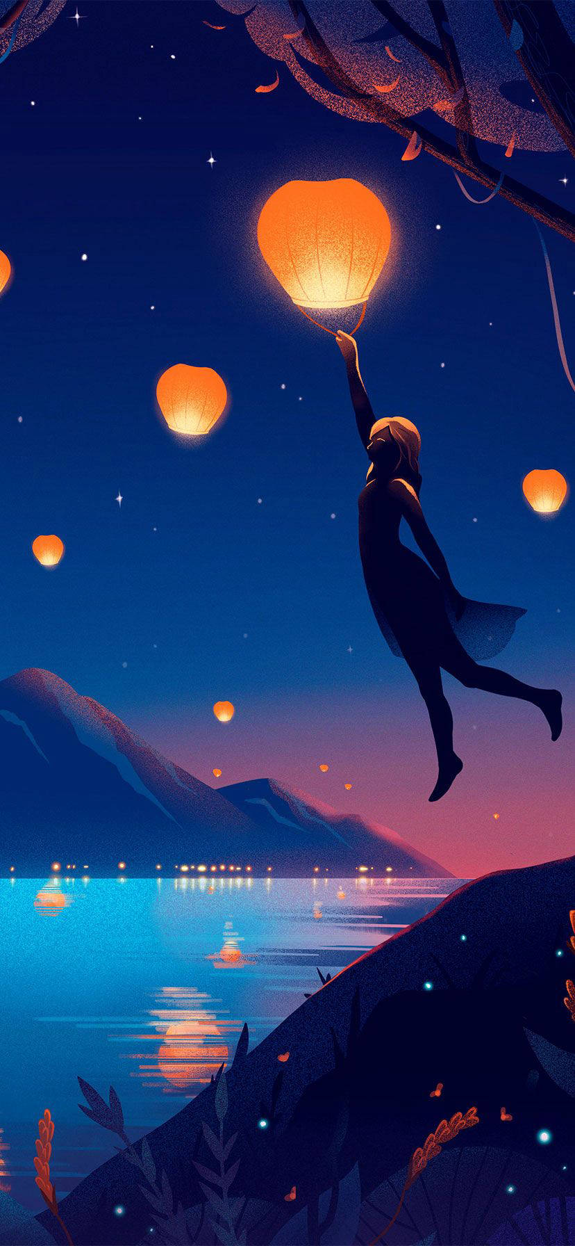 Aesthetic na Babaeng May Dalang Lantern para sa iPhone Wallpaper