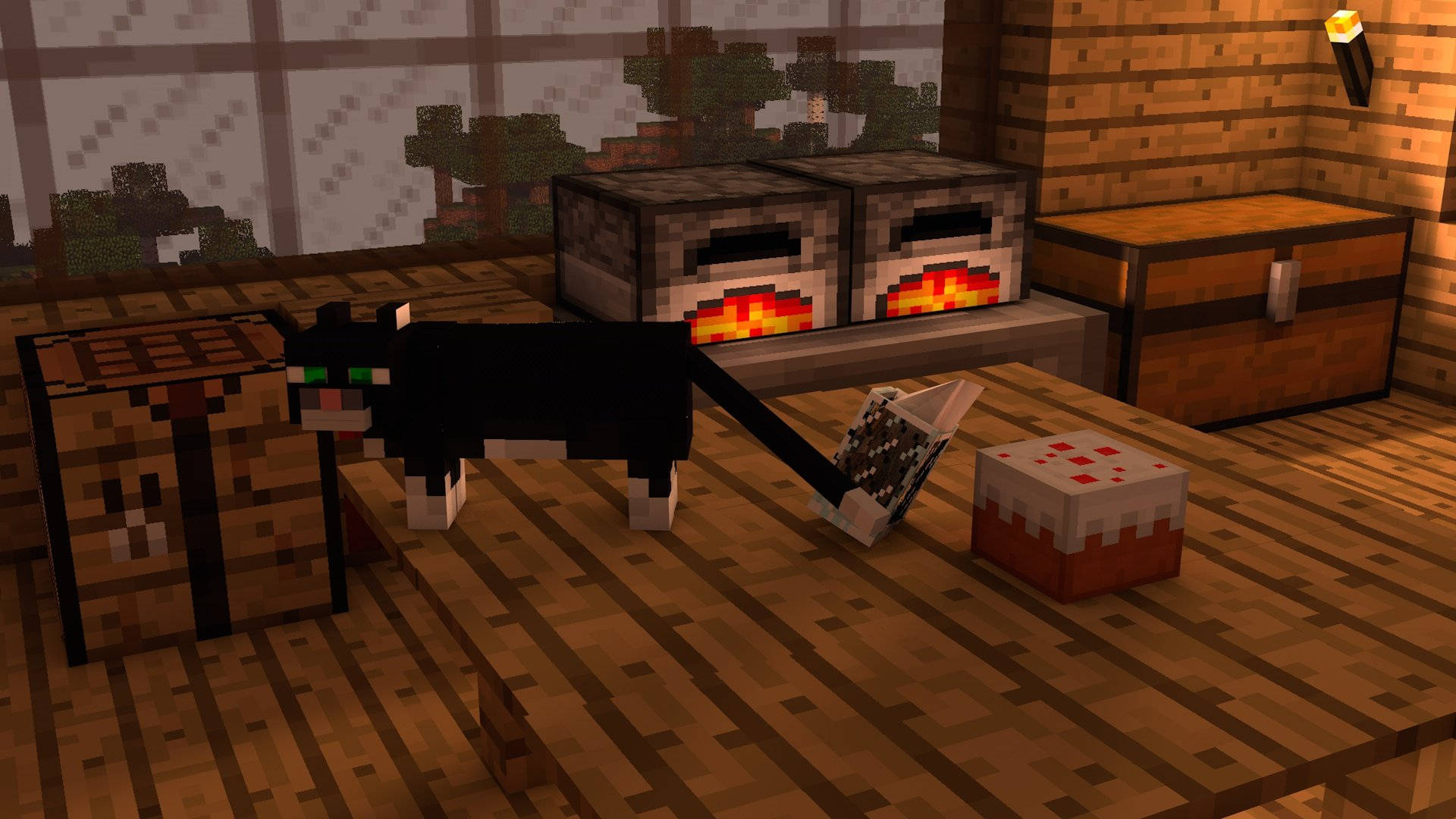 Aesthetic na Black Cat Boxes sa Minecraft Wallpaper
