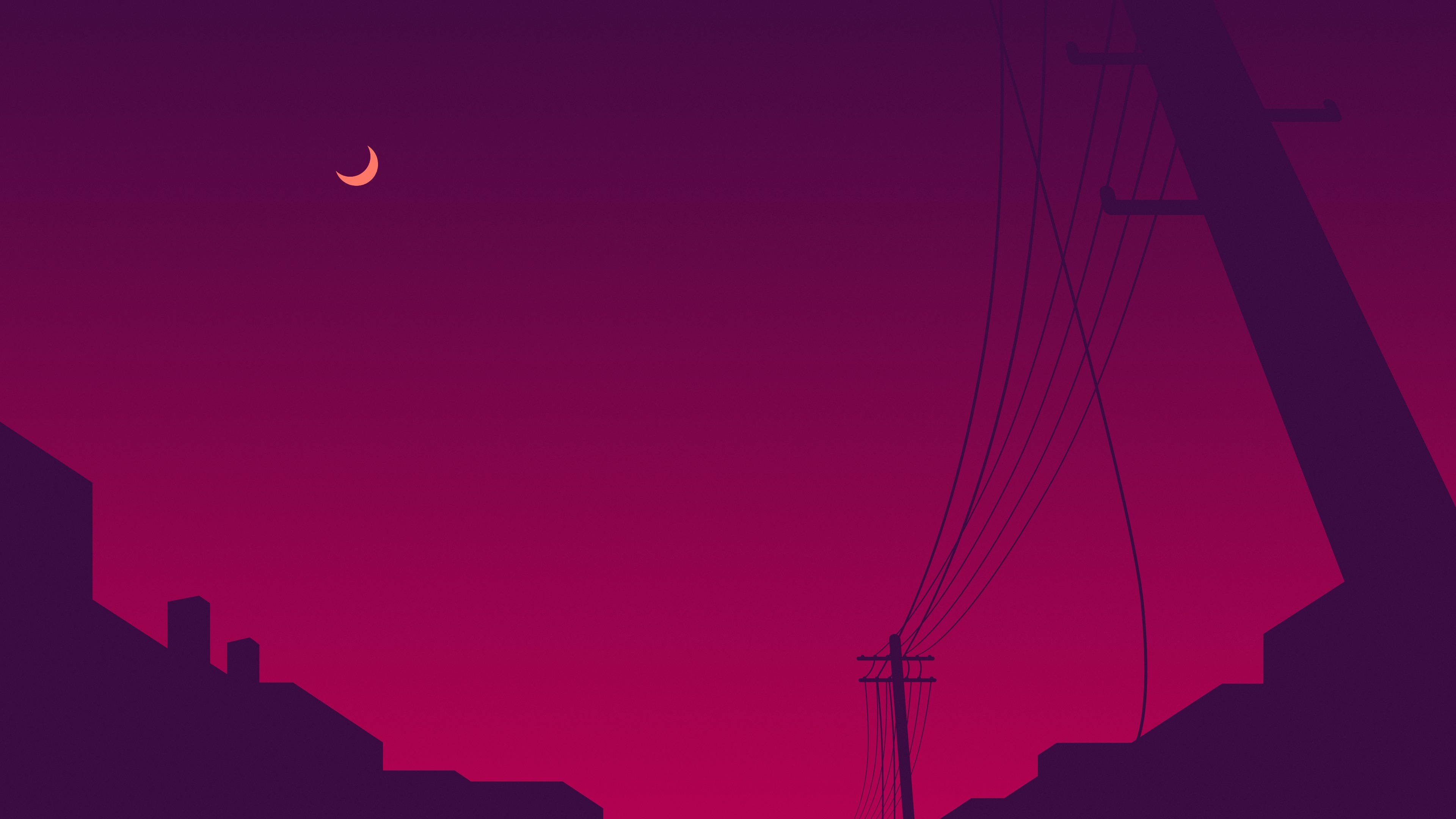 Aesthetic na Buwan sa Itaas ng mga Linya ng Kuryente Wallpaper